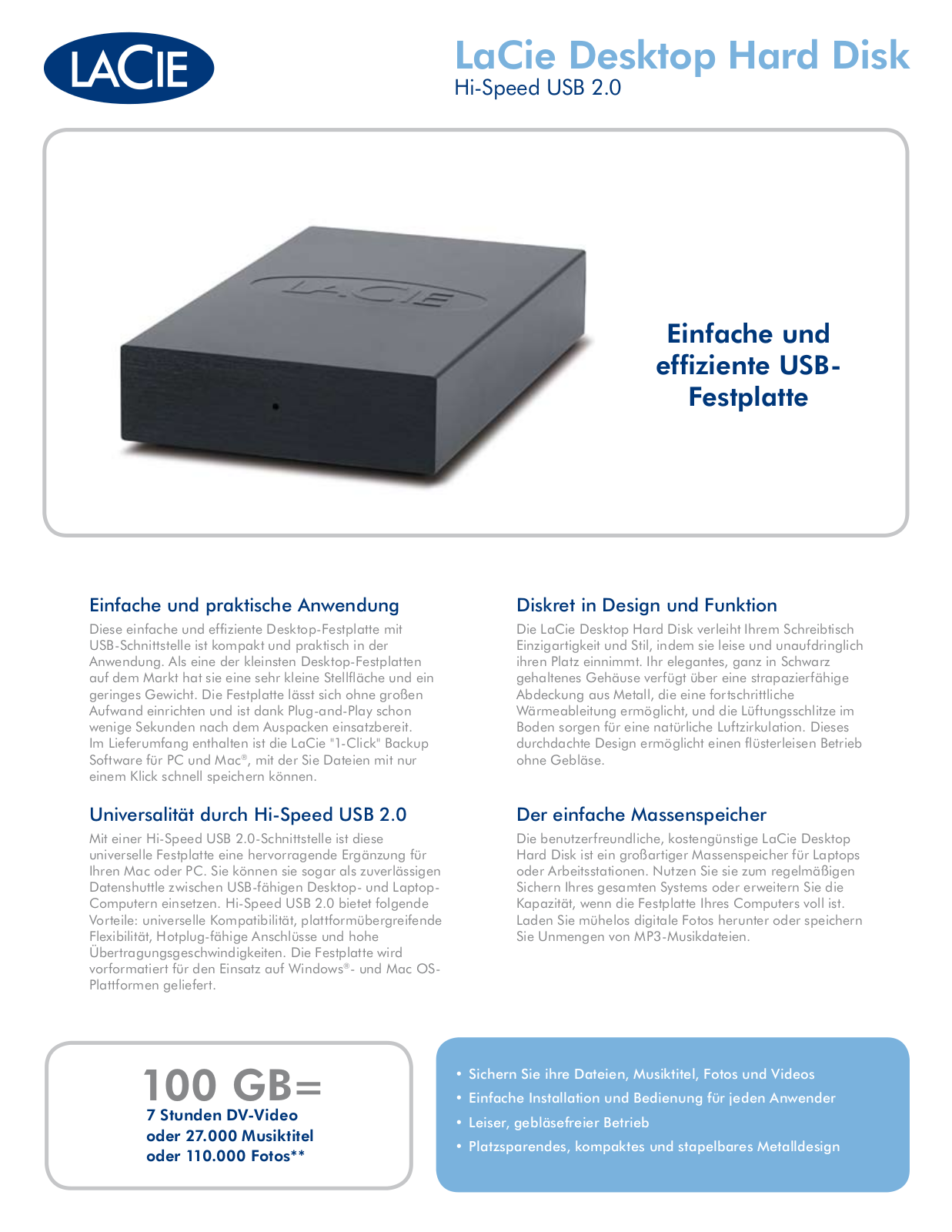 Lacie DESKTOP HARD DISK DATASHEET