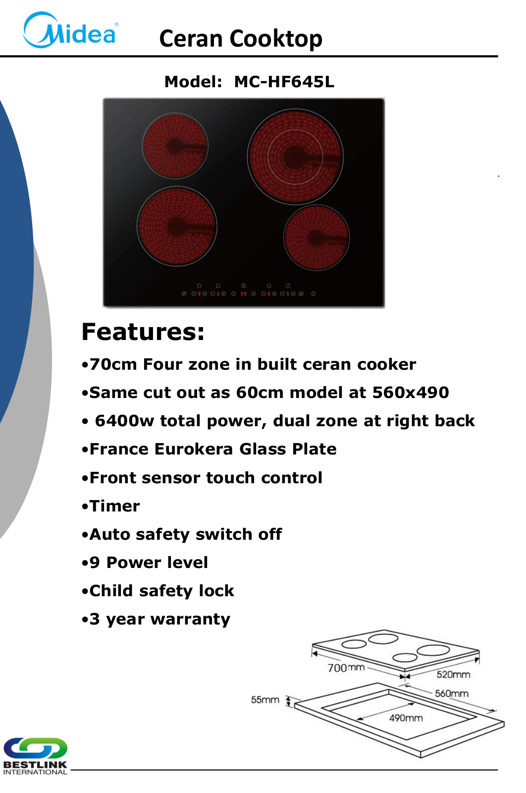 Midea MC-HF645L Specifications Sheet