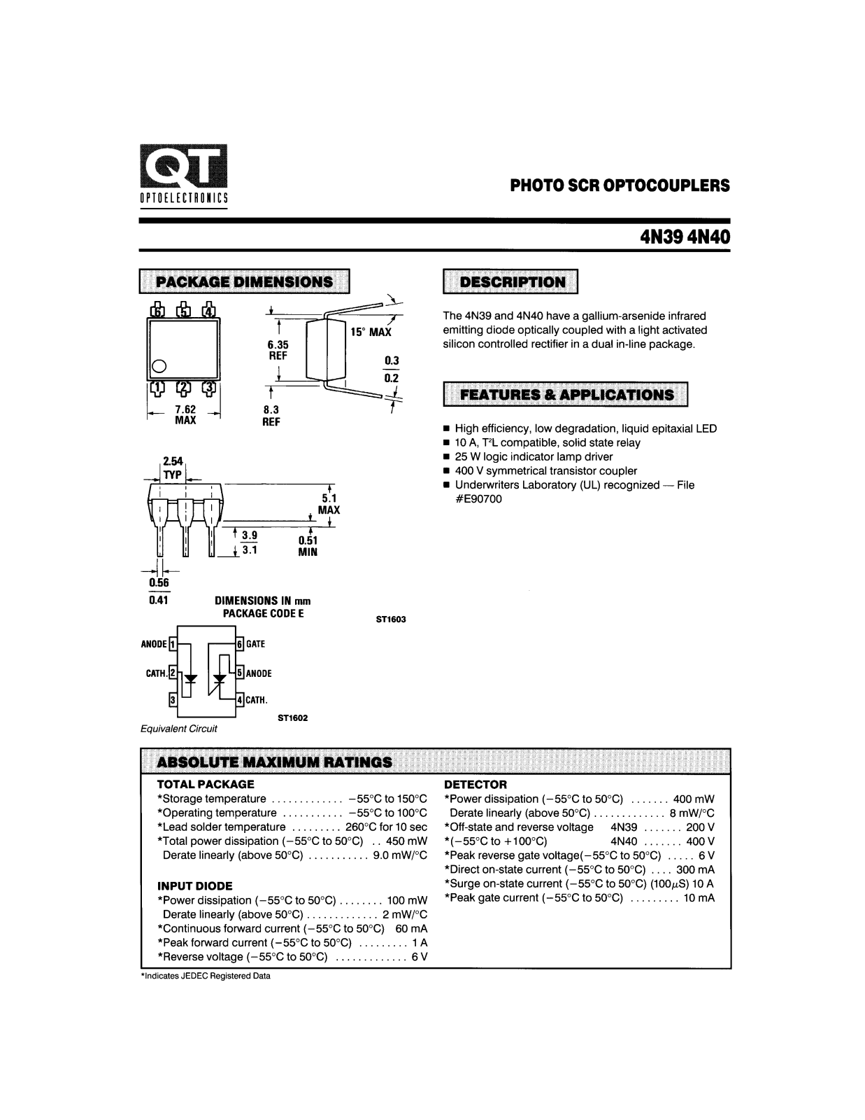 QT 4N40, 4N39 Datasheet