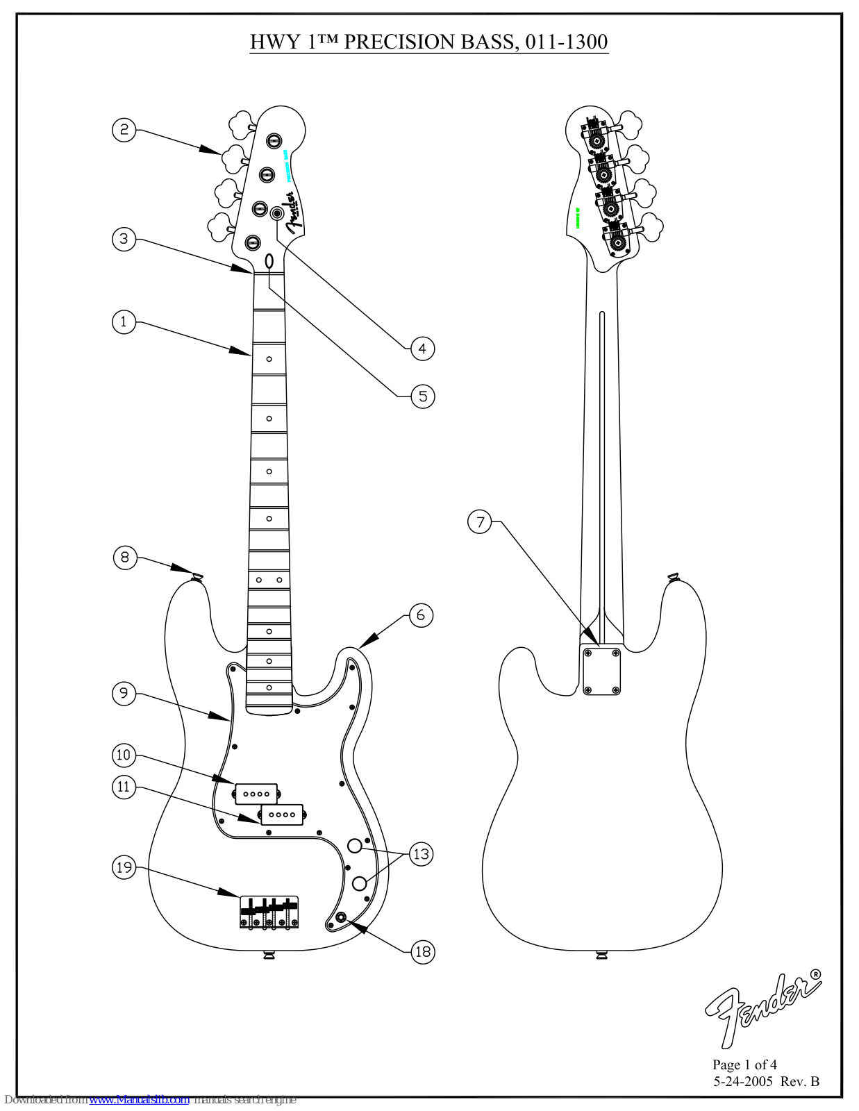 Fender Highway One Precision Bass, 011-1300 Diagram