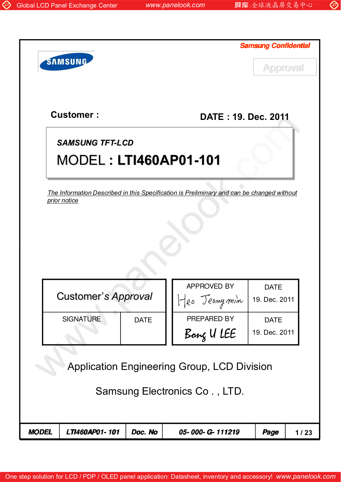 SAMSUNG LTI460AP01-101 Specification