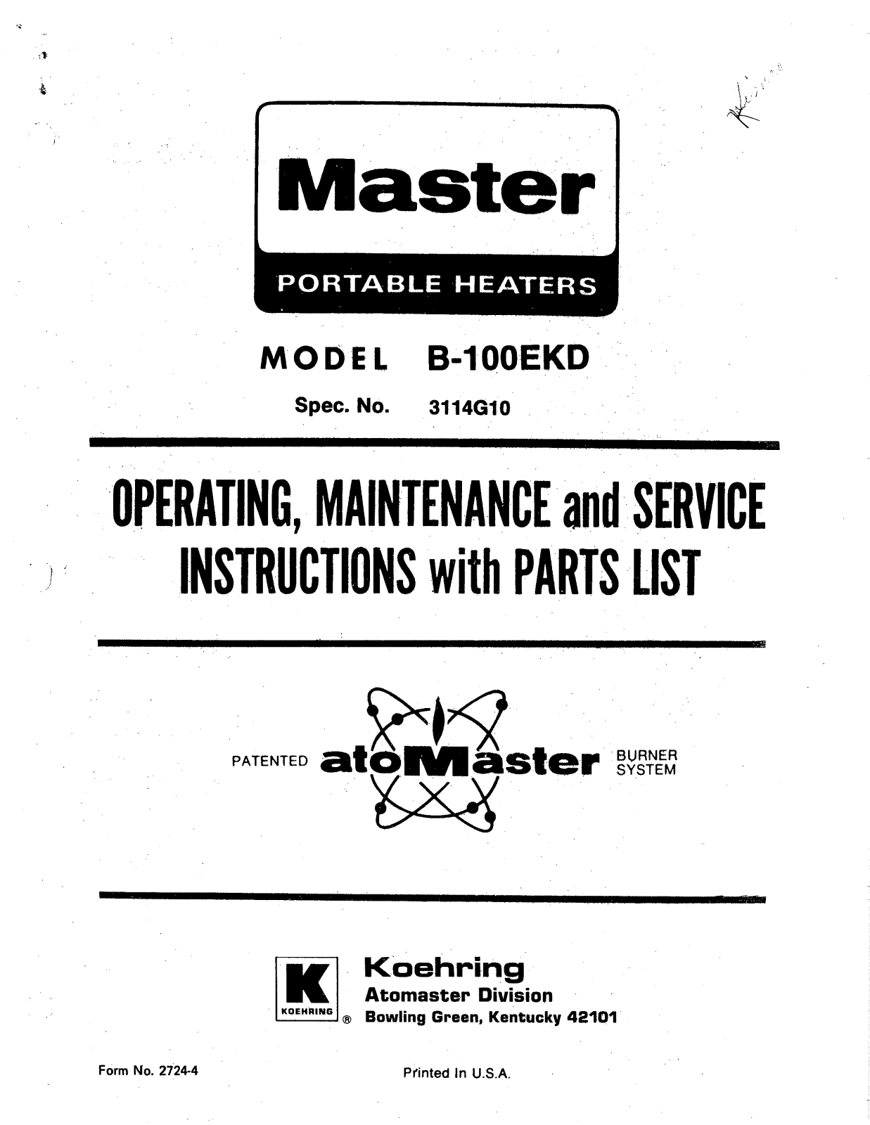 Desa Tech B100EKD Owner's Manual