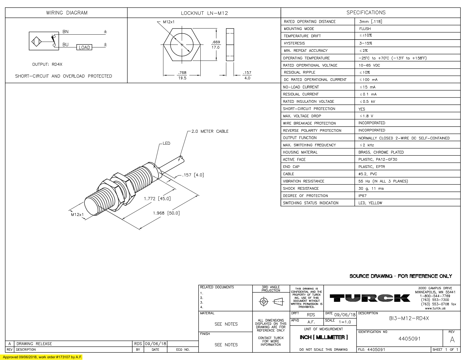 Turck BI3-M12-RD4X Data Sheet