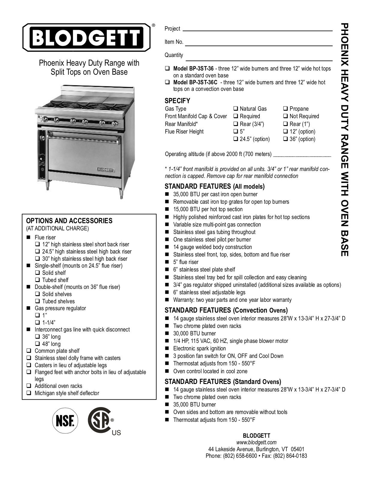 Blodgett BP-3ST-36C General Manual