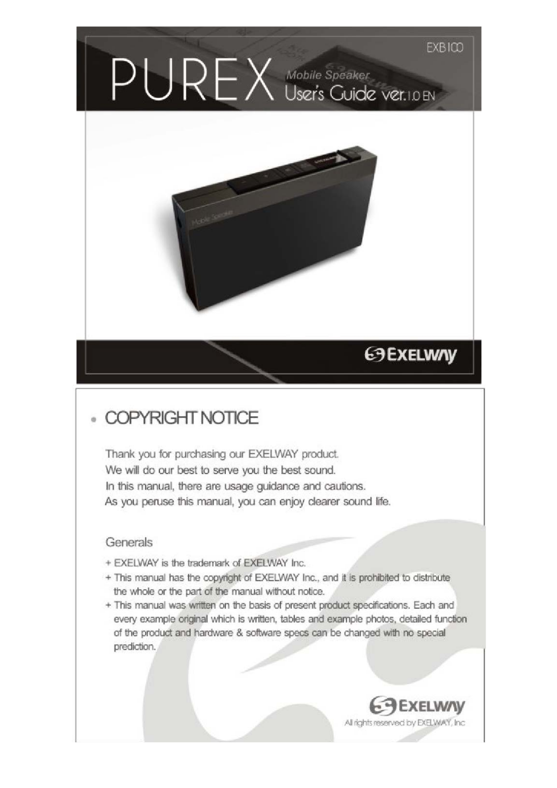 EXELWAY EXB100 User Manual