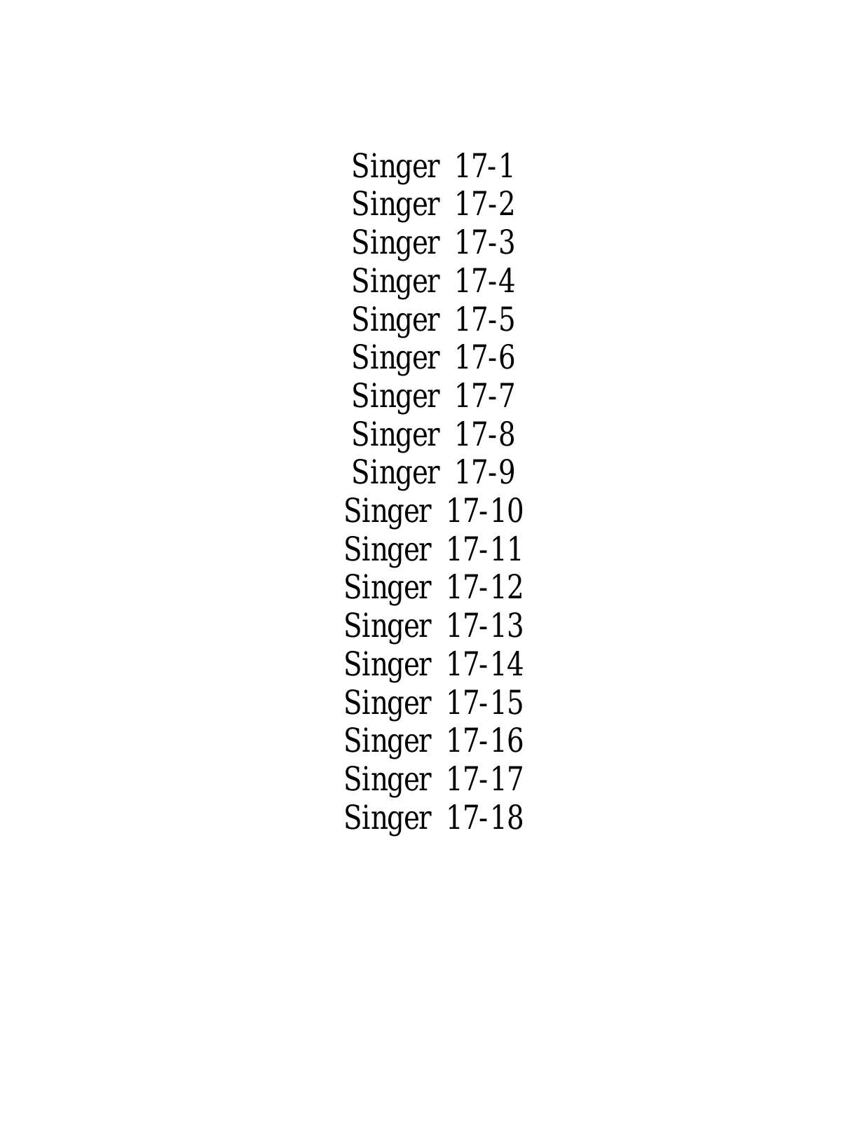 SINGER 17-1, 17-2, 17-3, 17-4, 17-5 Parts List