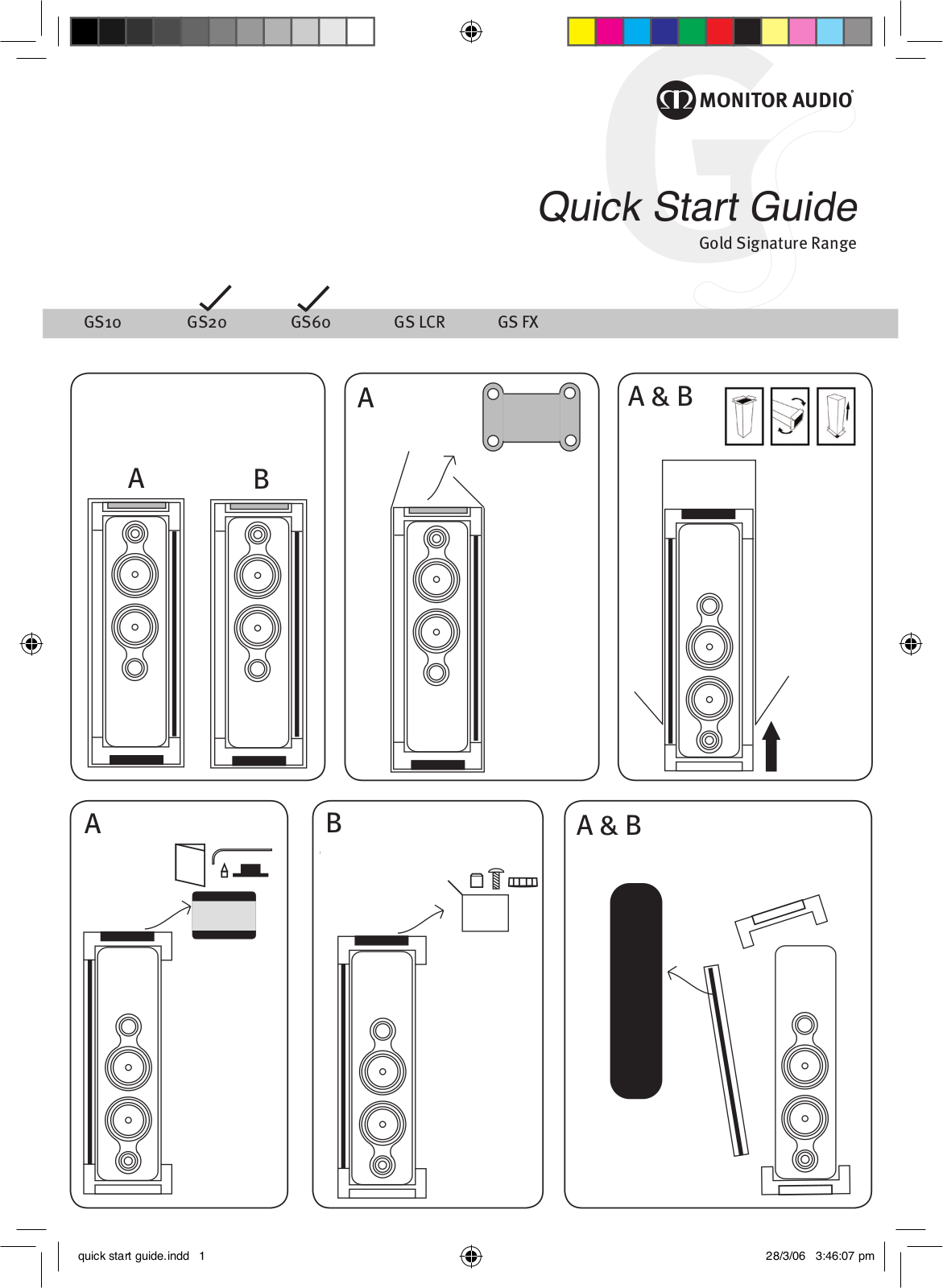 Monitor audio gs10, gs20, gs60, gslcr, gsfx quick start guide