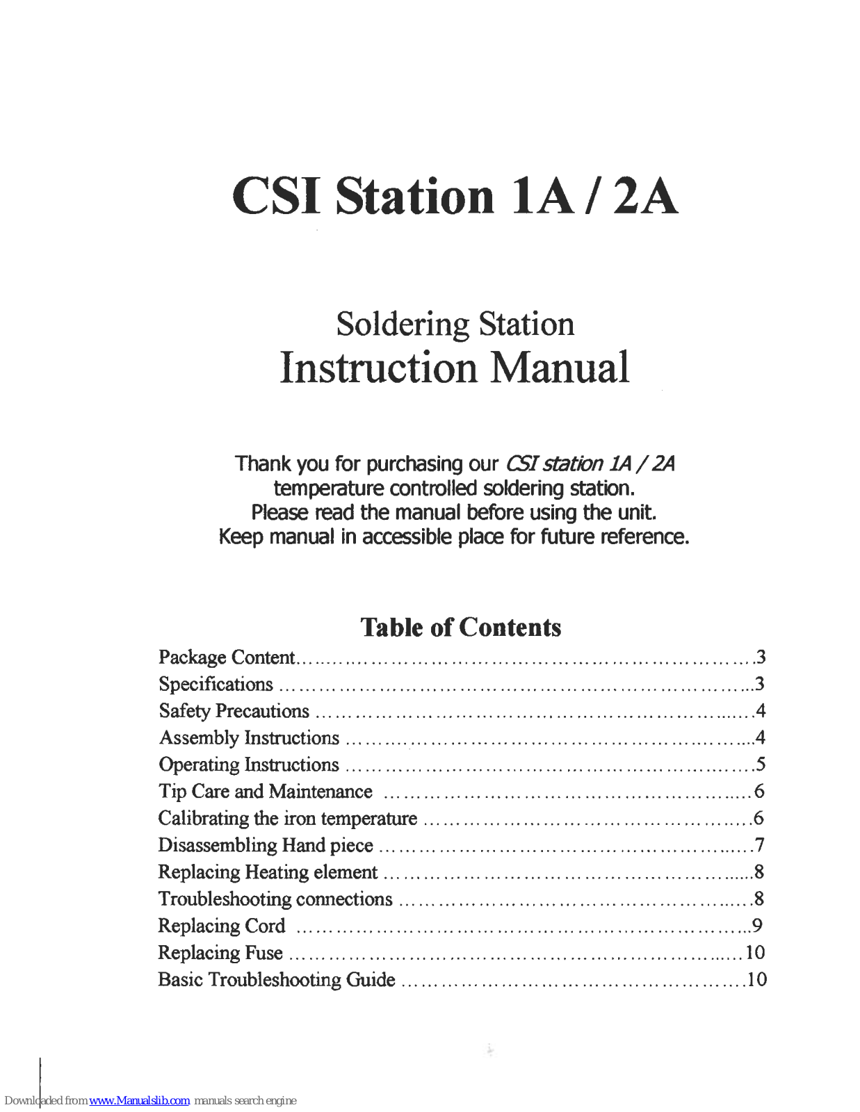 Circuit CSI Station 1A, CSI Station 2A Instruction Manual