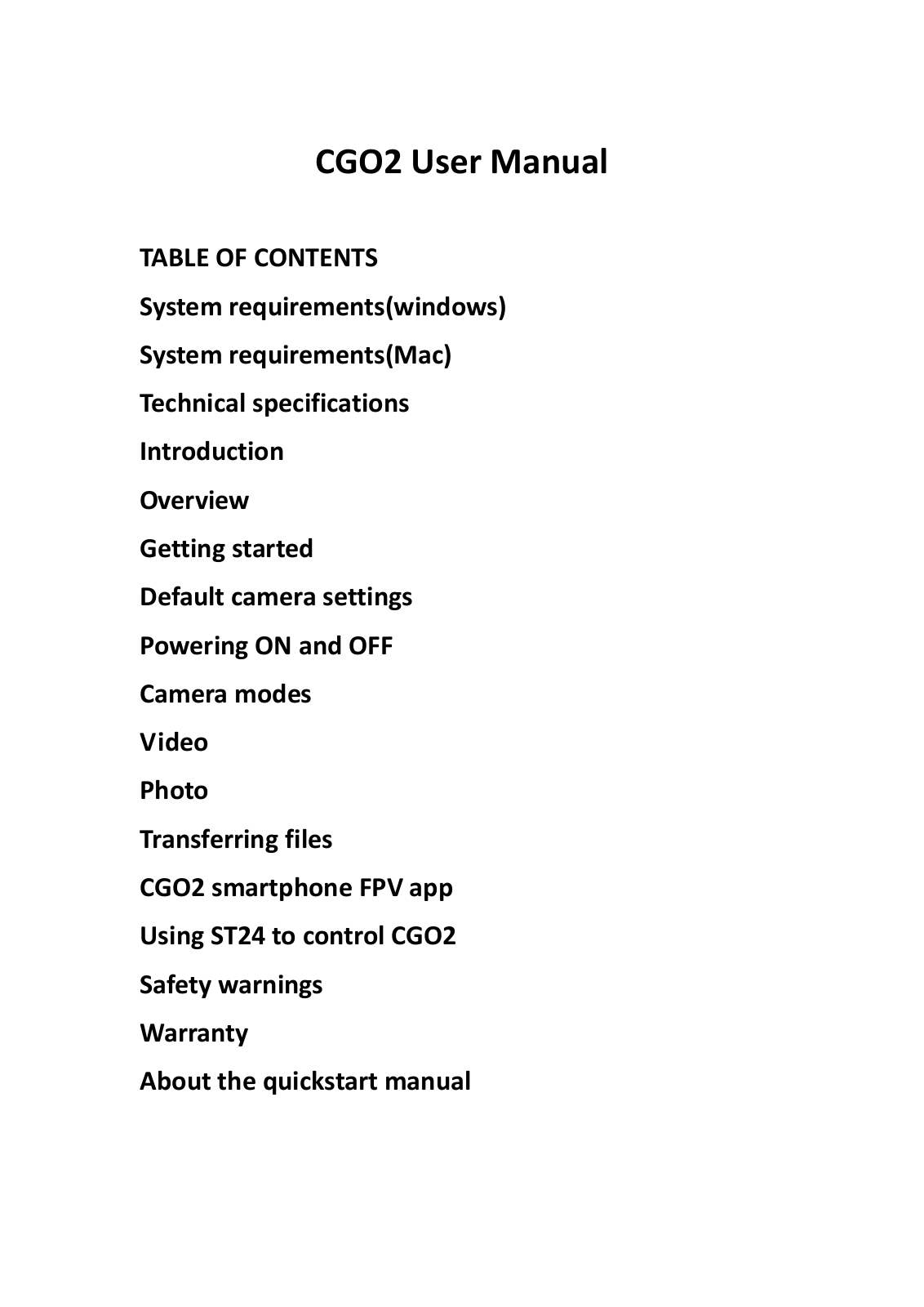 Yuneec Technology CGO2 User Manual