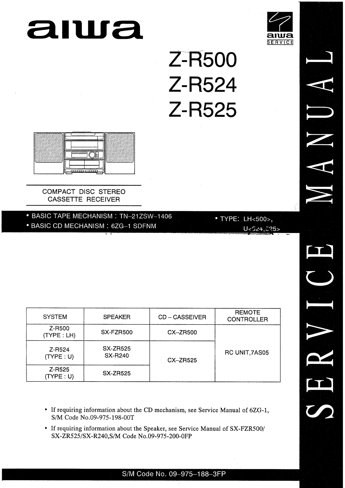 Aiwa ZR-500, ZR-524, ZR-525 Service manual