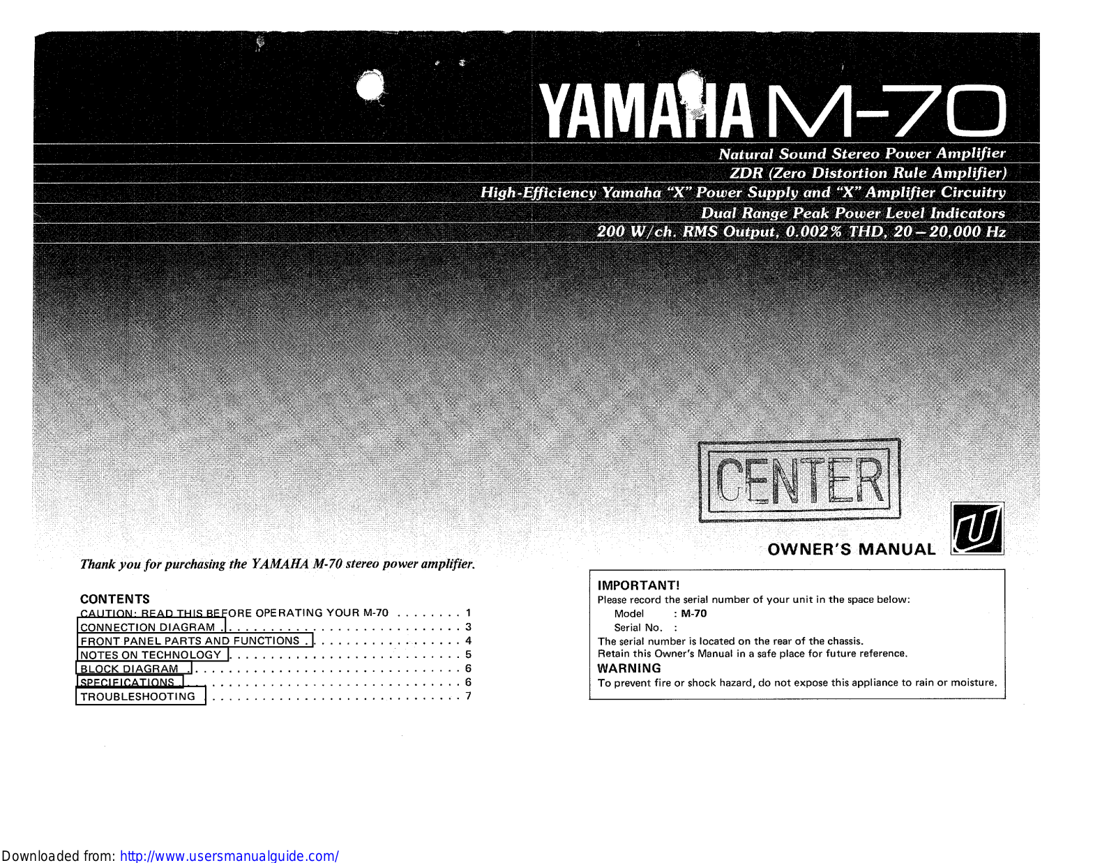 Yamaha Audio M-70 User Manual