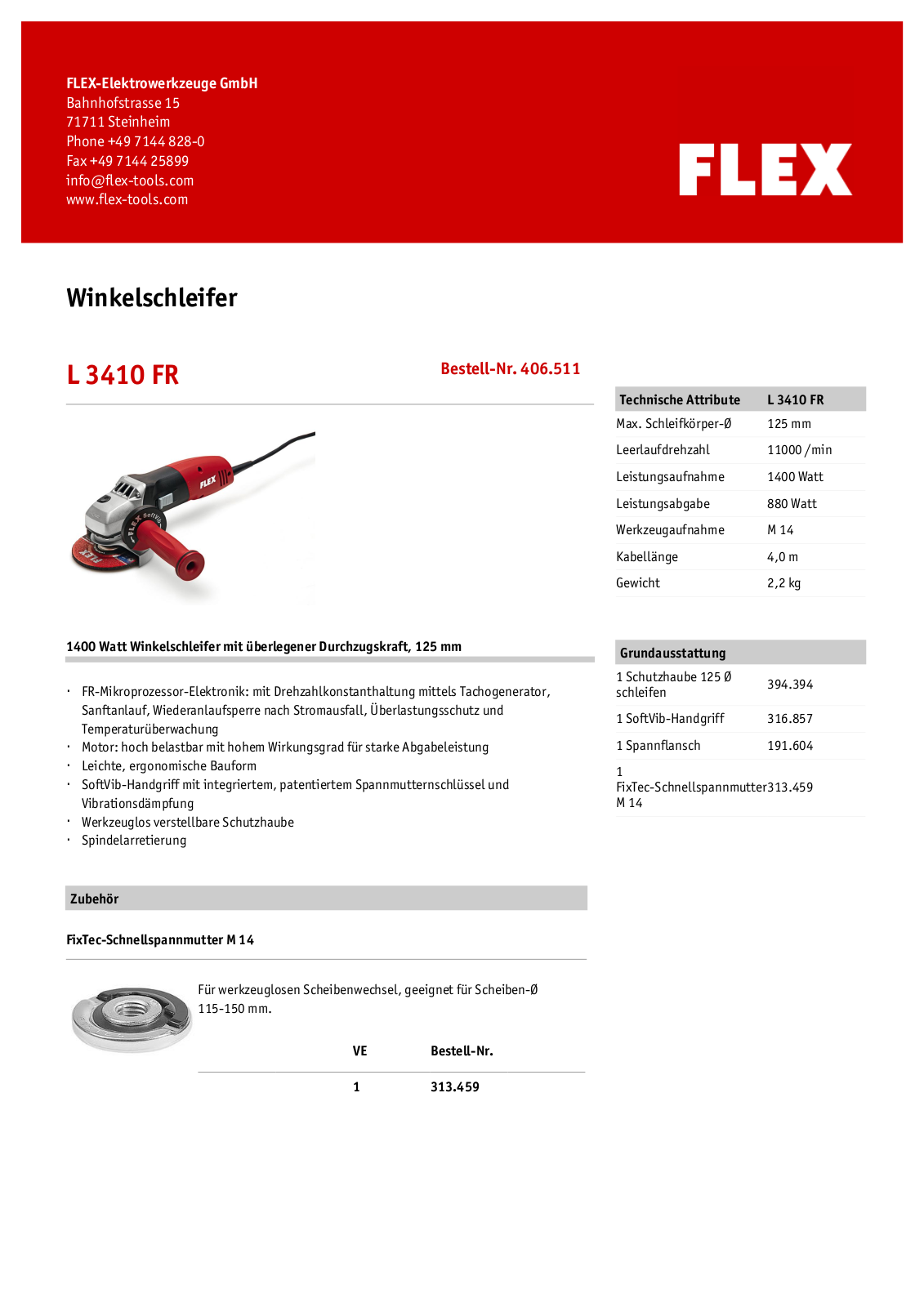 Flex L 3410 FR Technical data