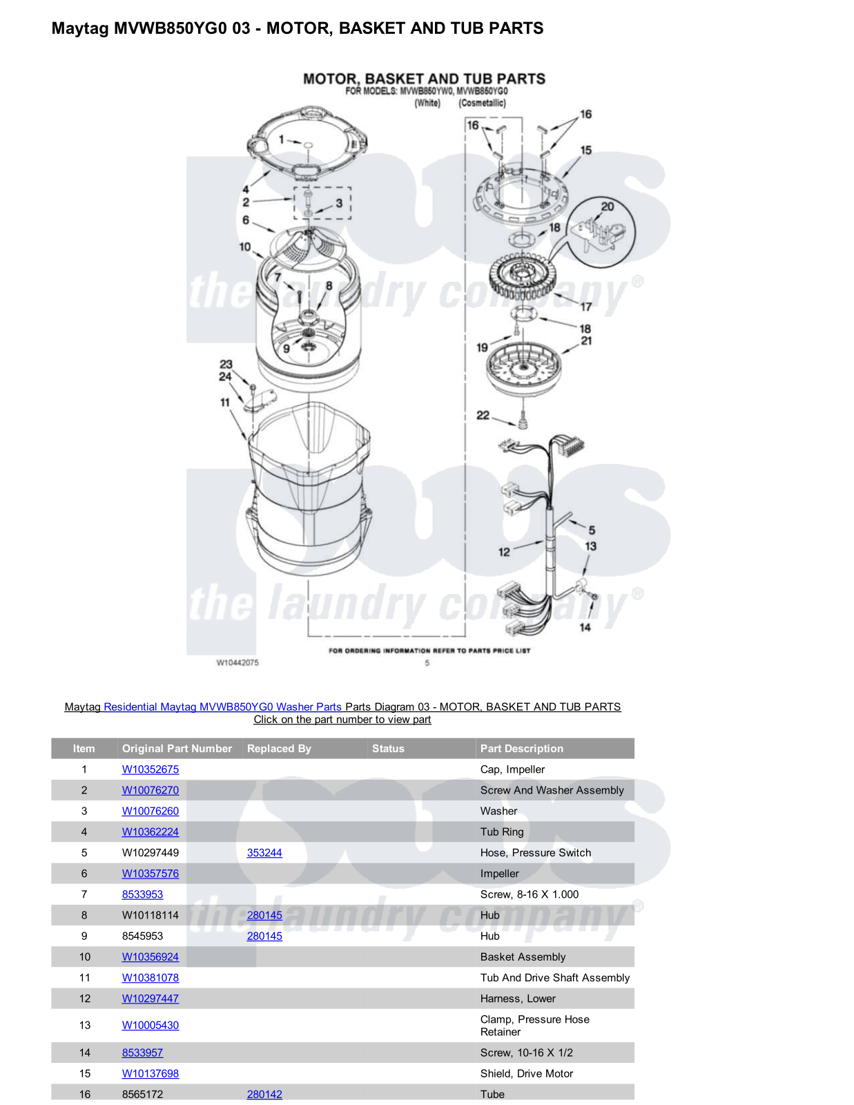 Maytag MVWB850YG0 Parts Diagram