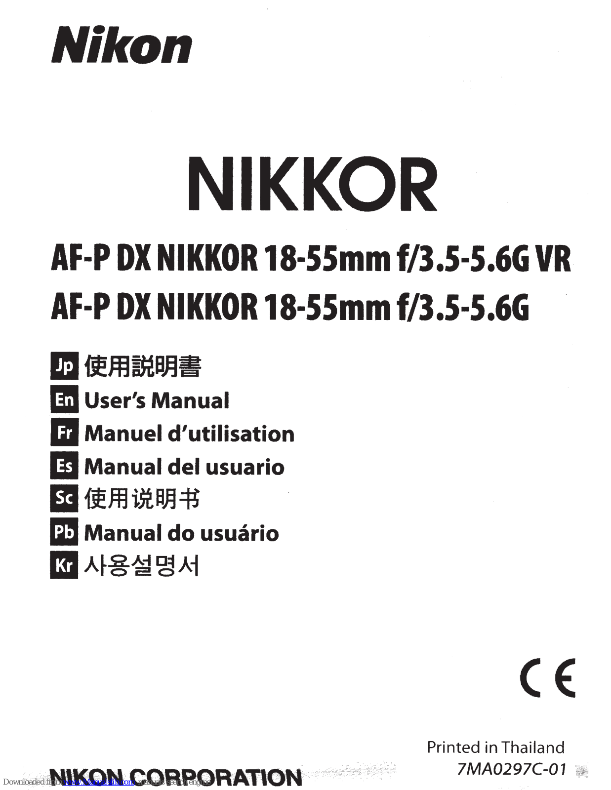 Nikon AF-P DX NIKKOR 18-55 f/3.5-5.66 VR, AF-P DX NIKKOR 18-55 f/3.5-5.66 User Manual - ManualMachine.com