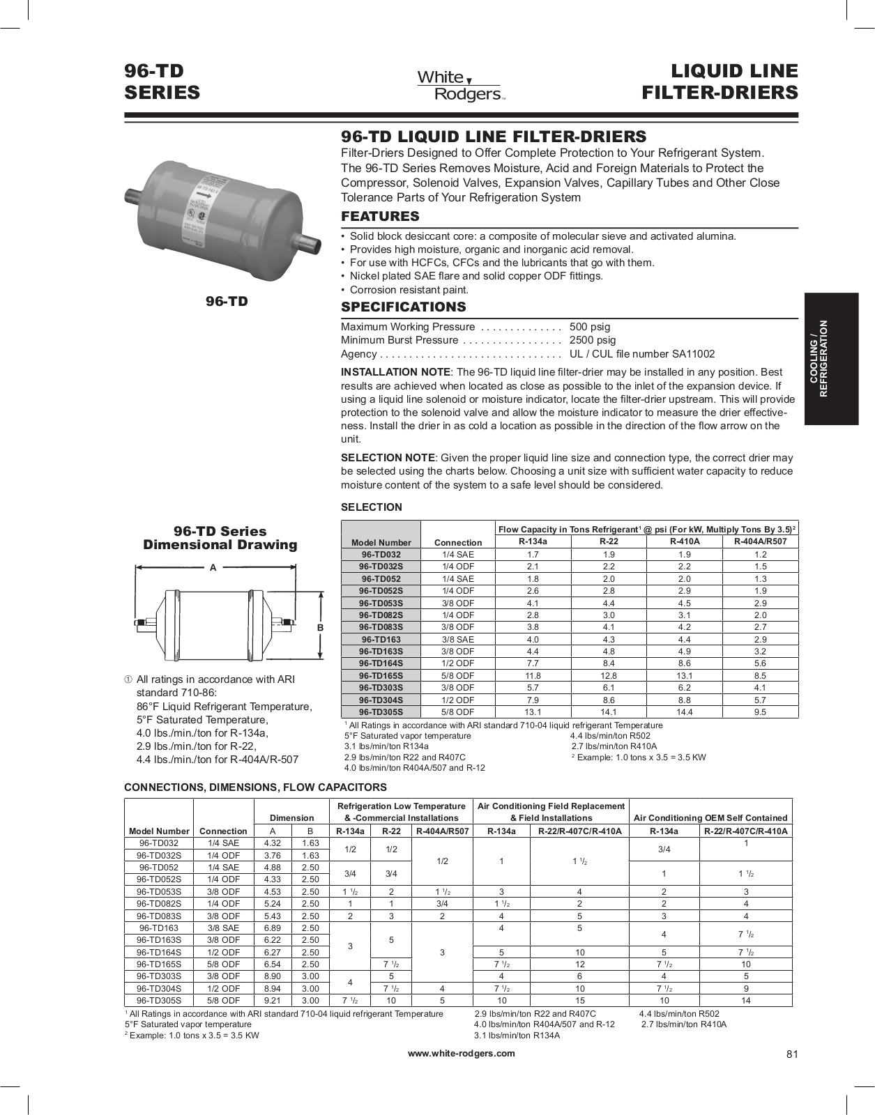 White Rodgers 96-TD164S, 96-TD304S, 96-TD163, 96-TD303S, 96-TD305S Catalog Page