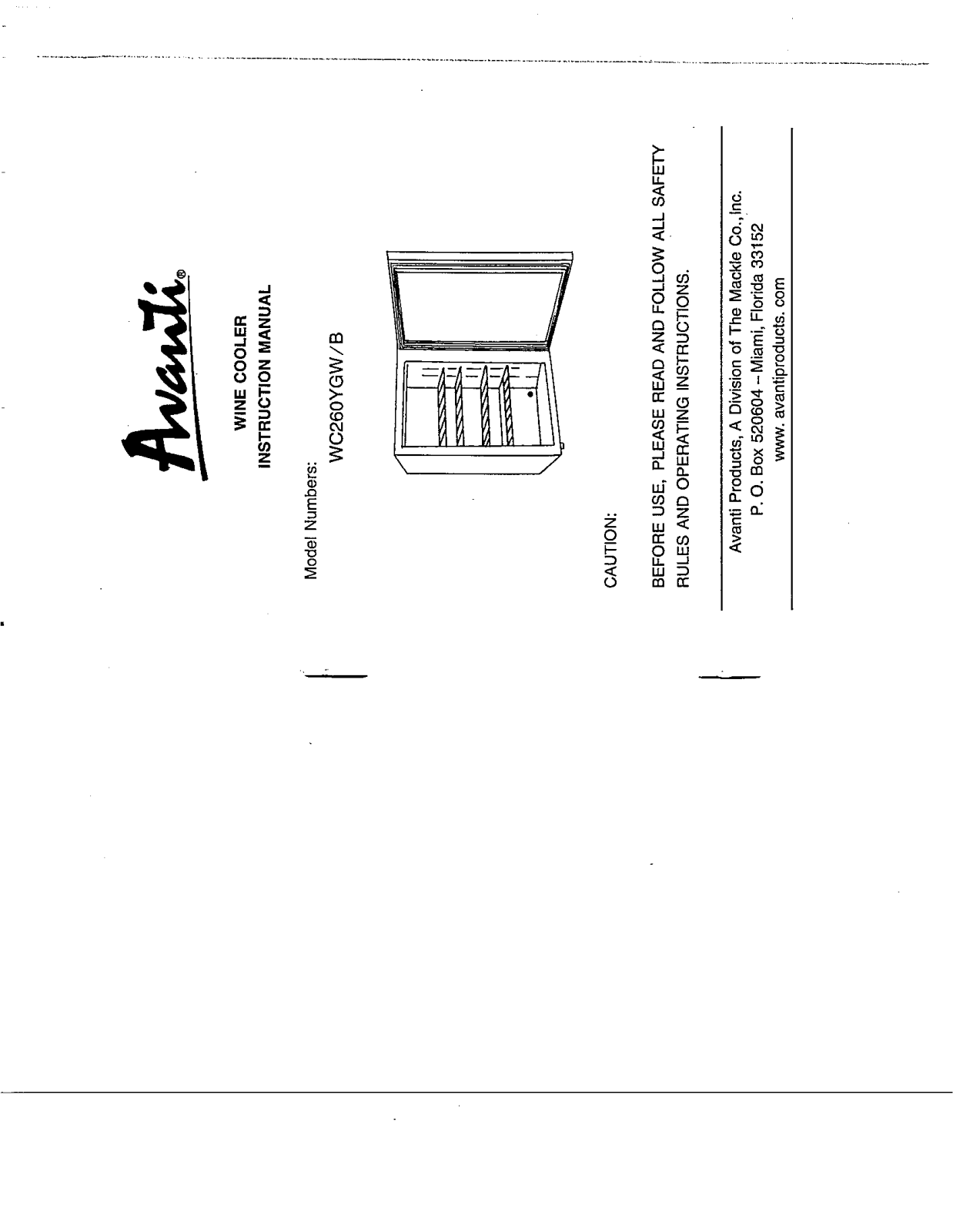 Avanti WC260YGW, WC260YGB User Manual