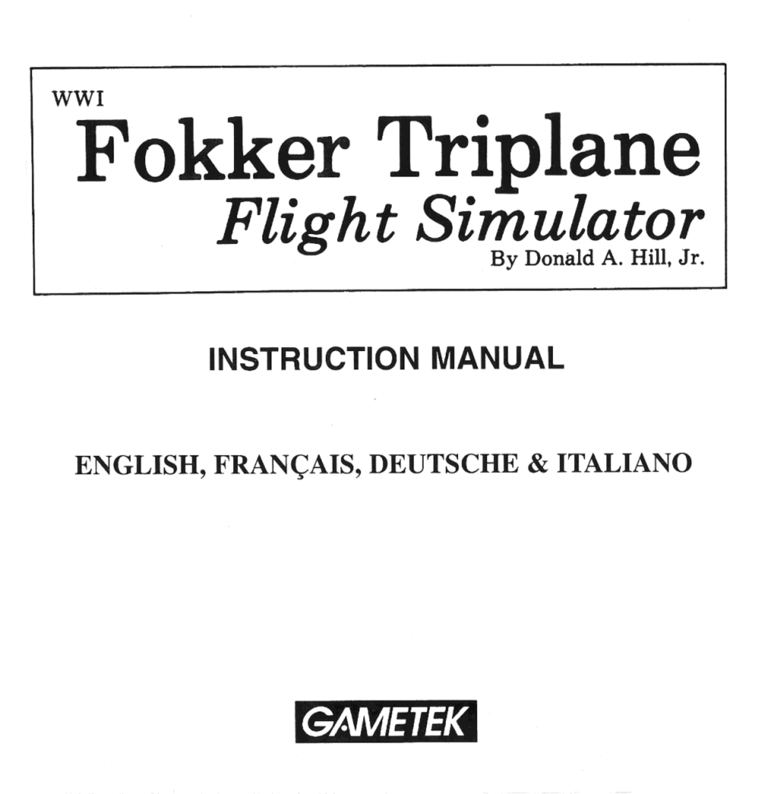 GAMES PC FOKKER TRIPLANE User Manual