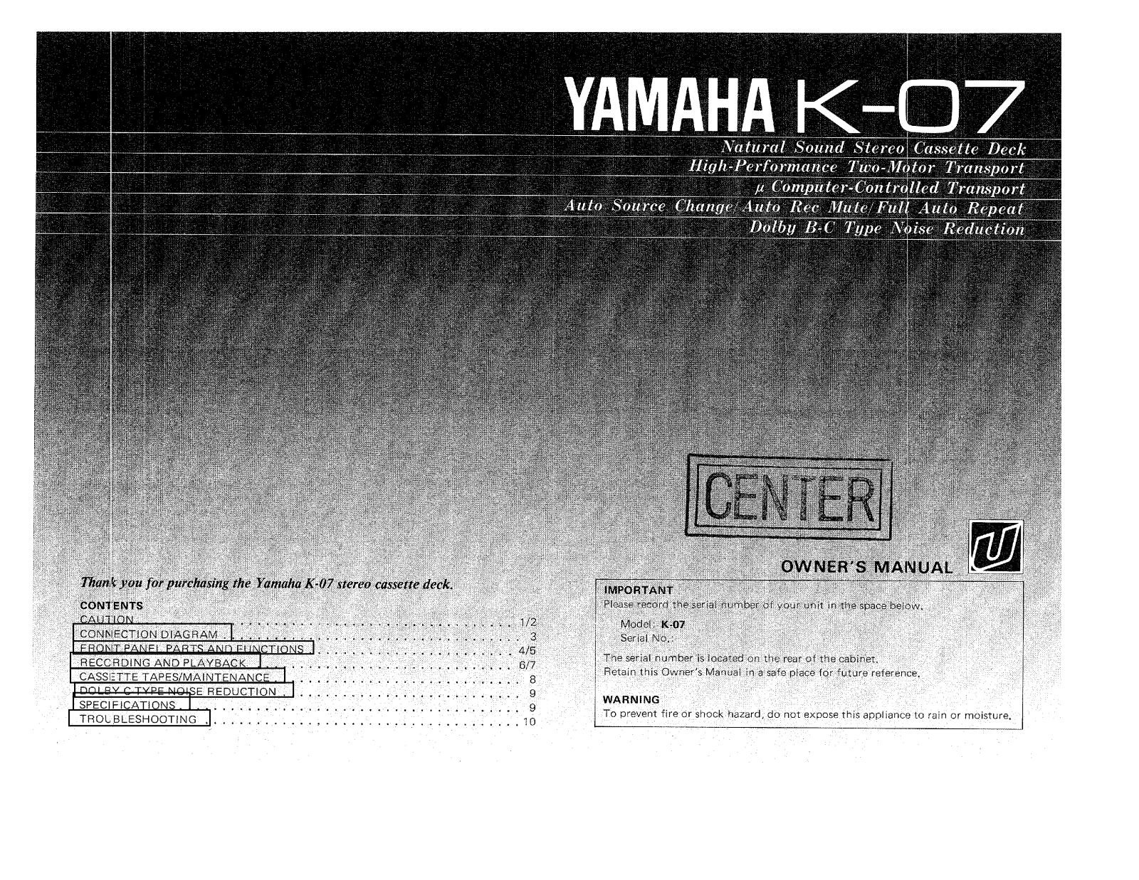 Yamaha K-07 User Manual