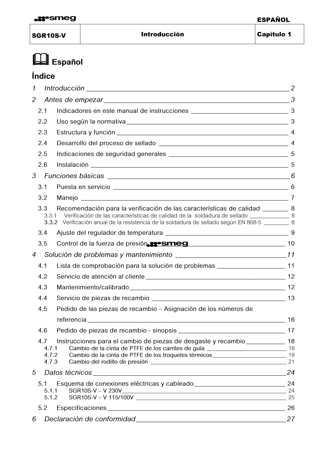 Smeg SGR10S-V User manual