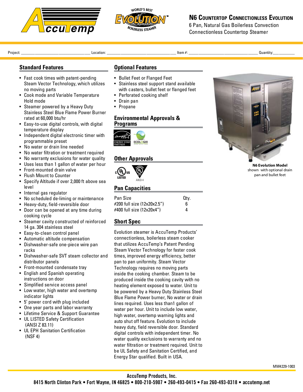 AccuTemp P61201D Specifications