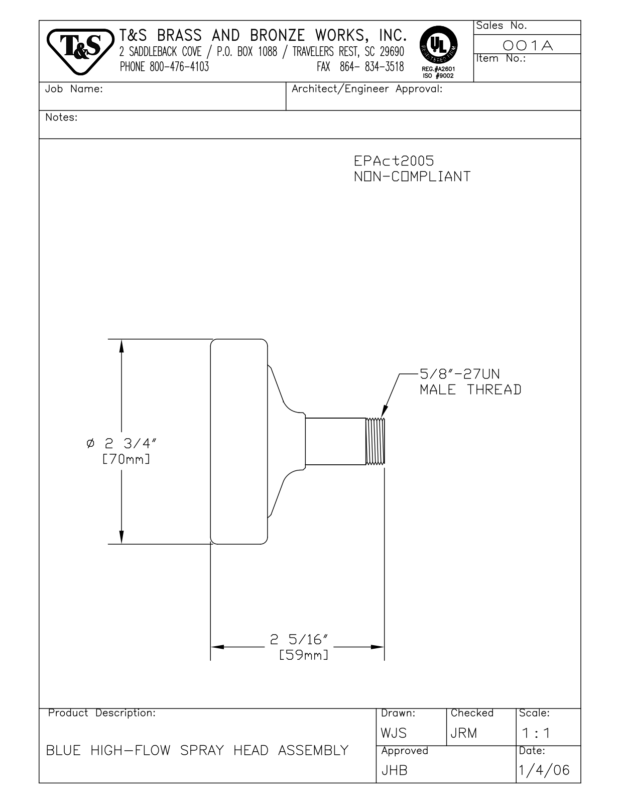 T&S Brass 001A User Manual