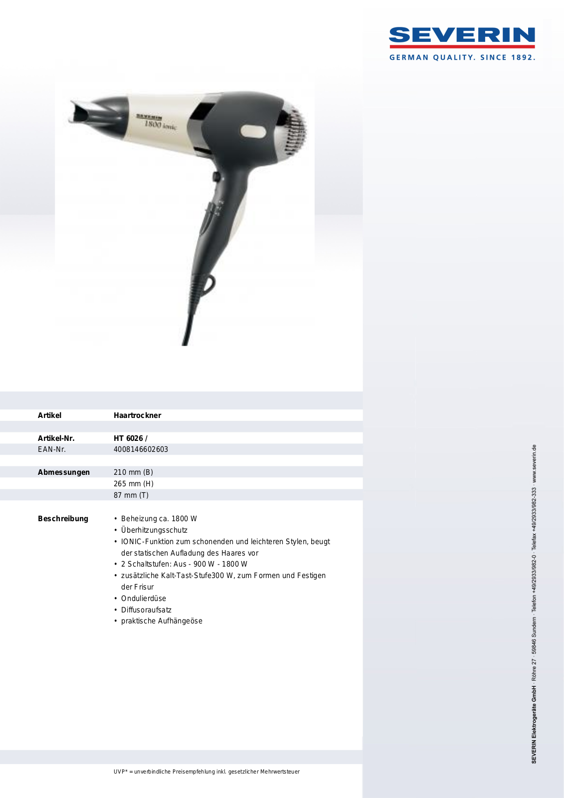 Severin HT 6026 DATASHEET