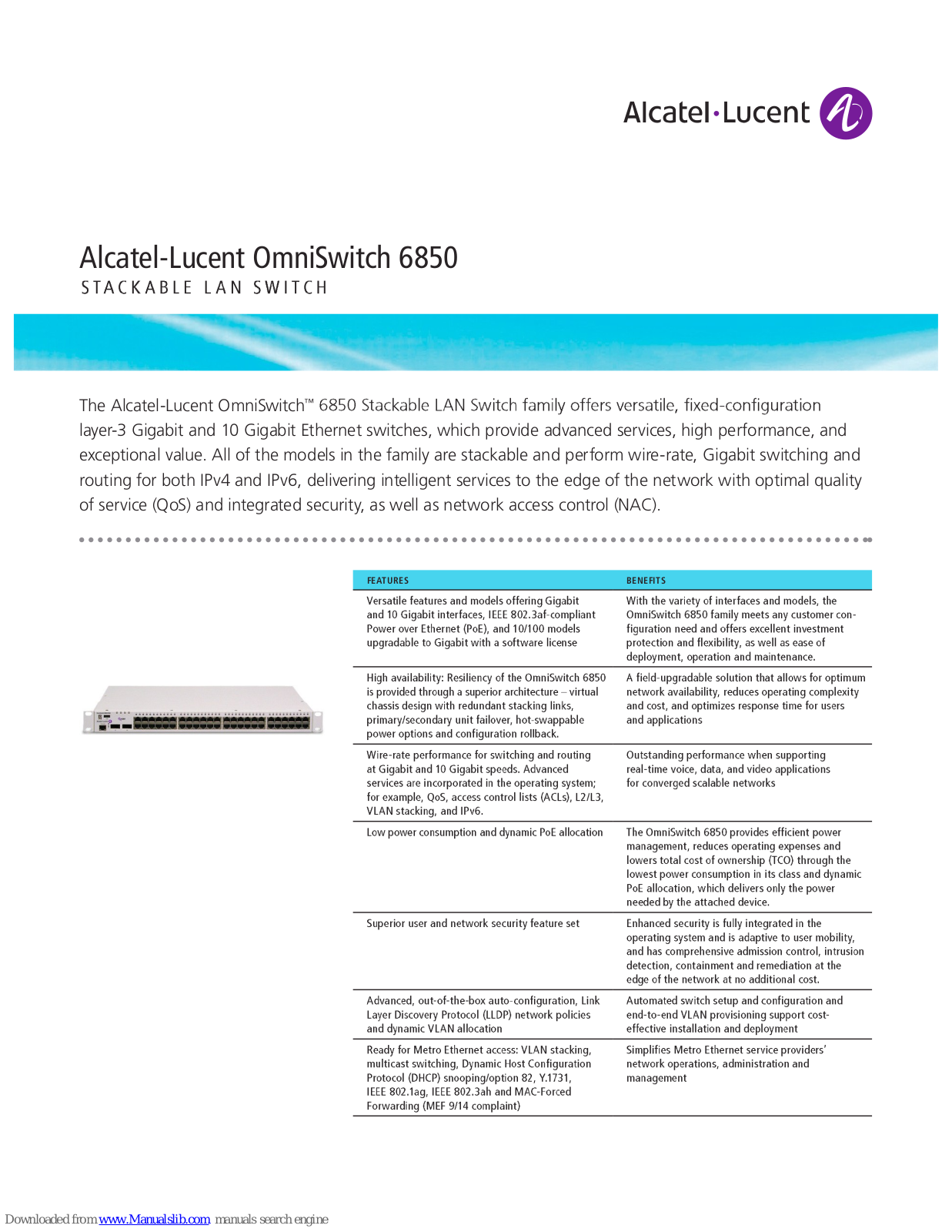 Alcatel-Lucent OmniSwitch OS6850-24, OmniSwitch OS6850-48X, OmniSwitch OS6850-24X, OmniSwitch OS6850-48, OmniSwitch OS6850-U24X Datasheet