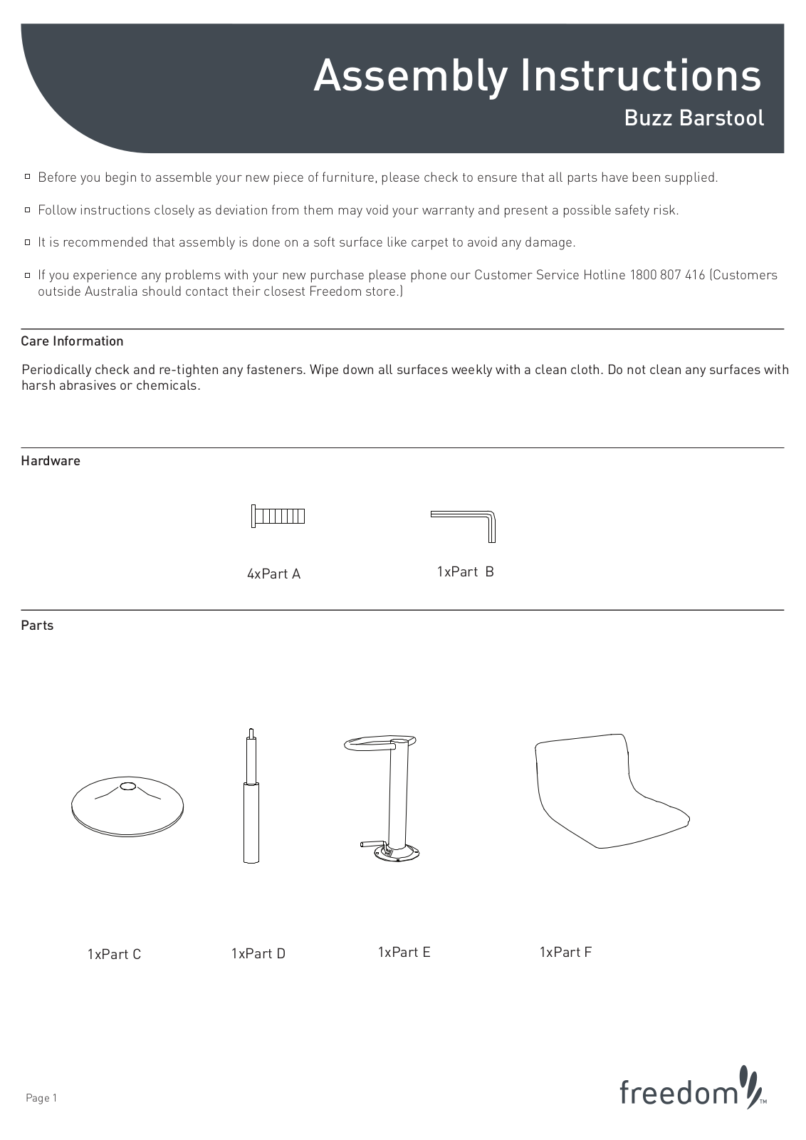 Freedom Buzz Barstool Assembly Instruction