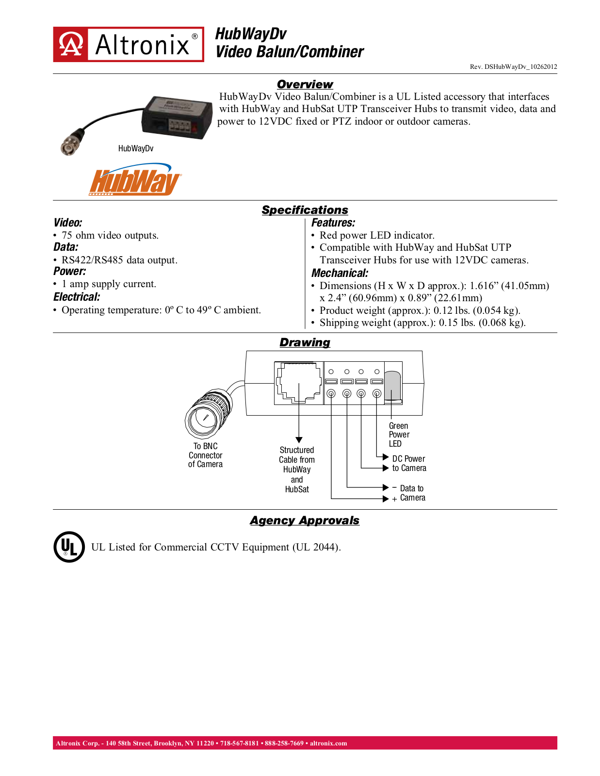 Altronix HubWayDv Specsheet