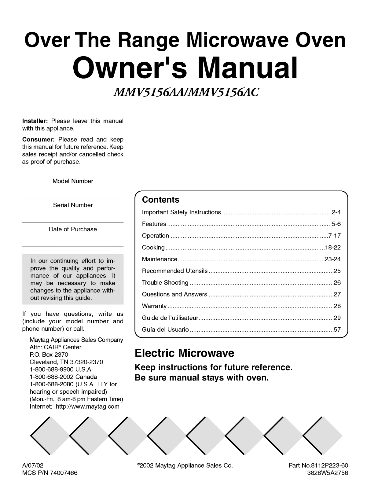 LG MMV5156ACW, MMV5156ACS, MMV5156ACB, MMV5156ACQ User Manual