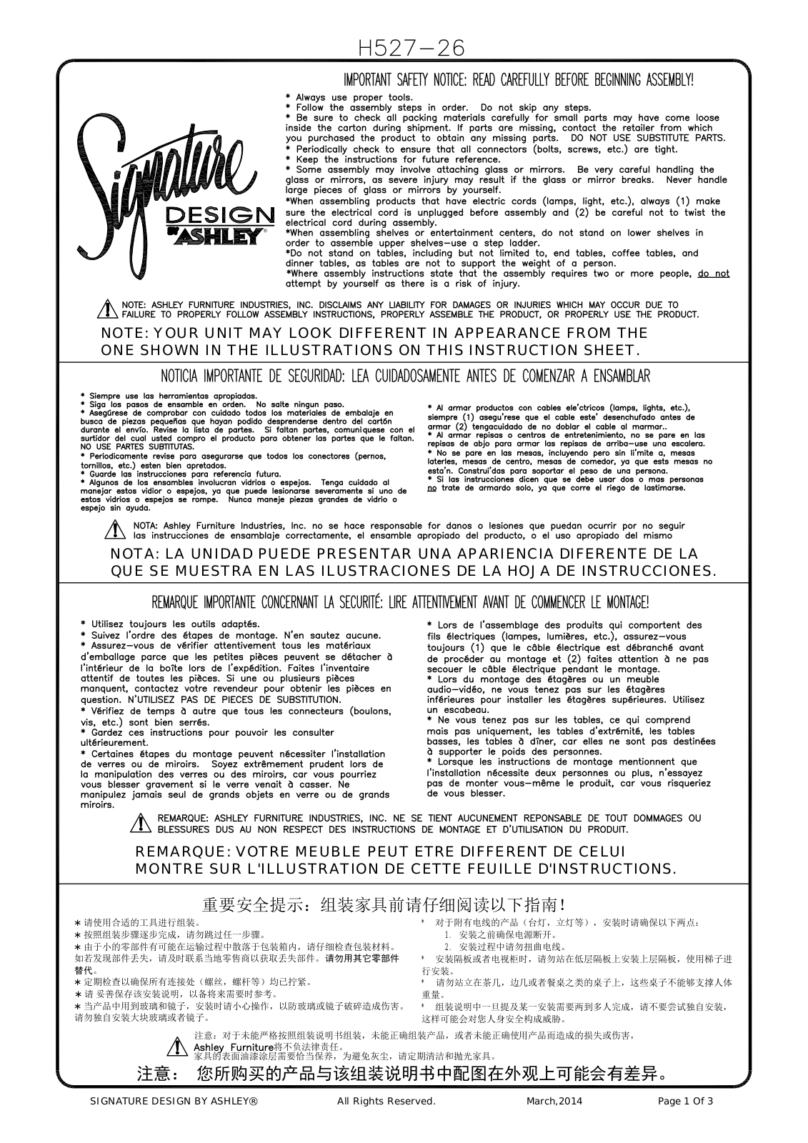 Ashley H52726 Assembly Guide - ManualMachine.com