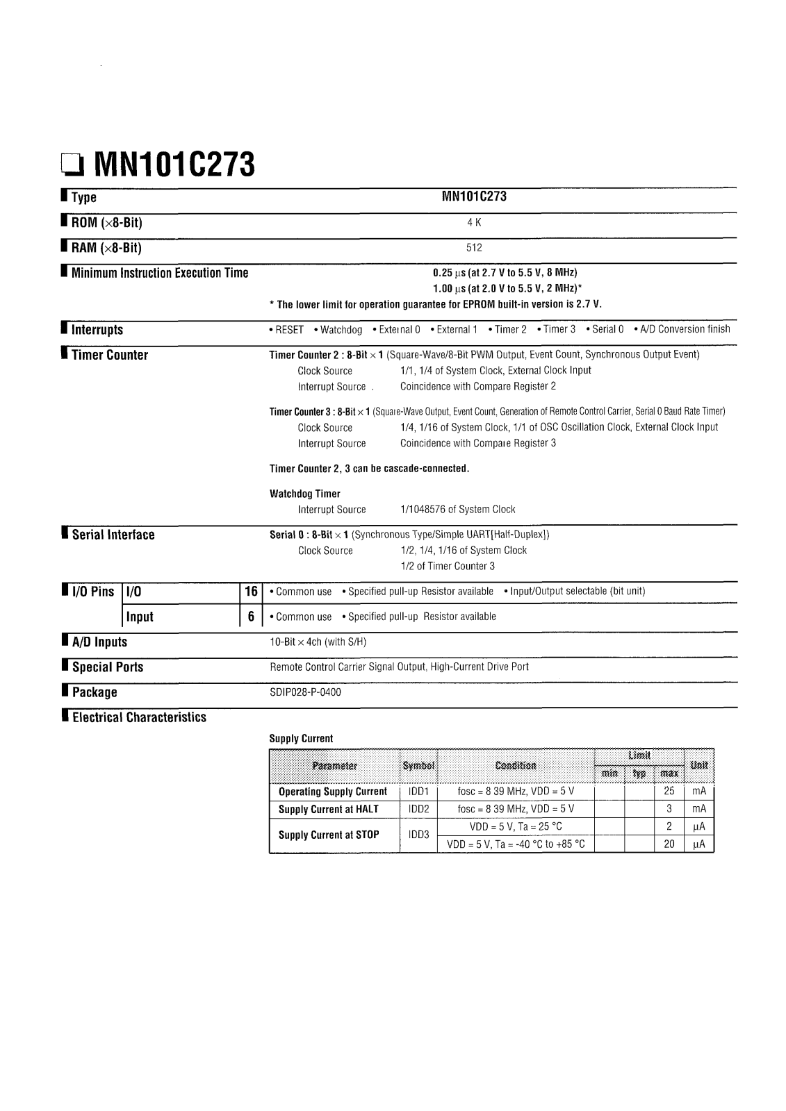 Panasonic MN101C273 Datasheet