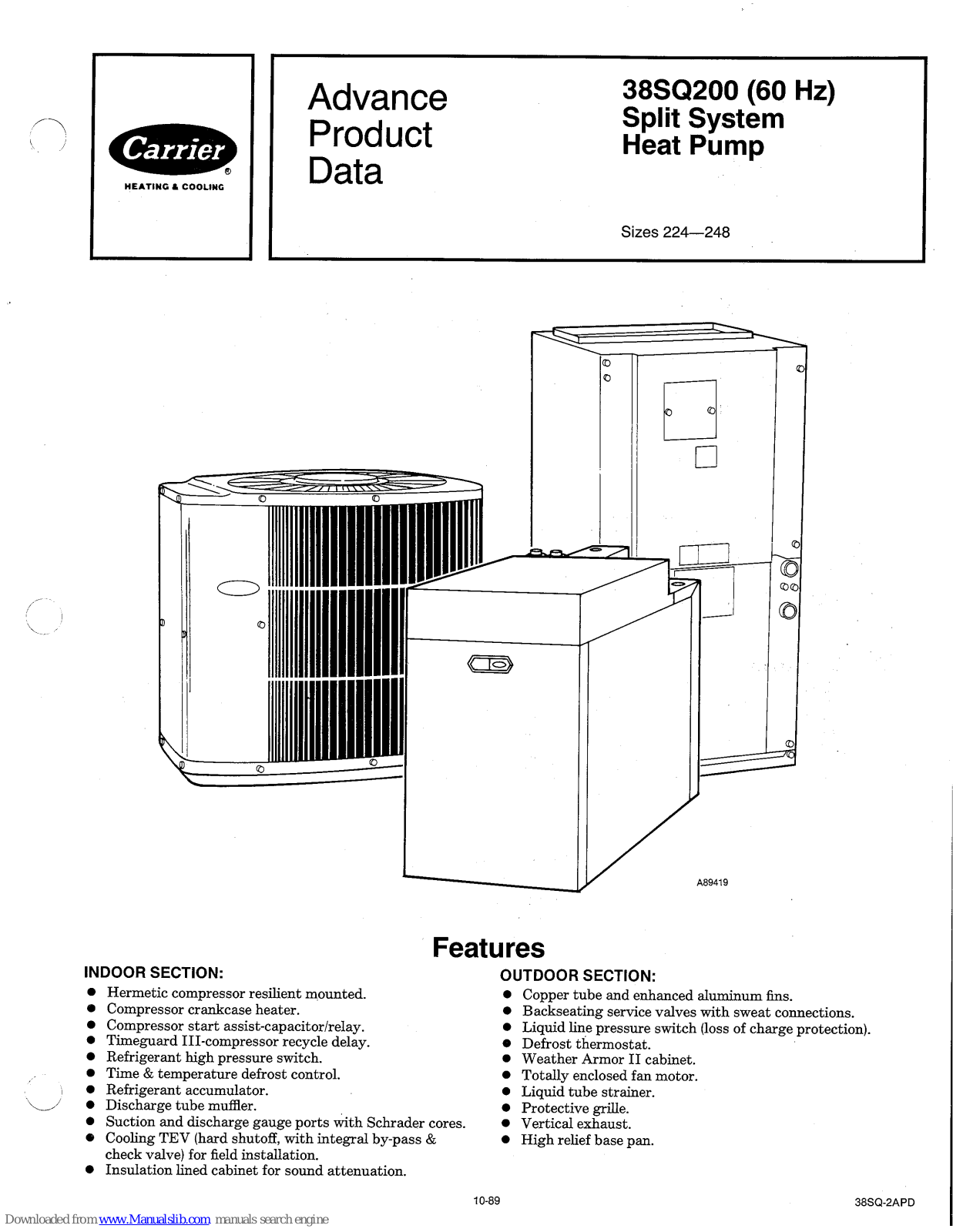 Carrier 38SQ200, 38SQ924, 38SQ930, 38SQ936, 38SQ942 Advance Product Data