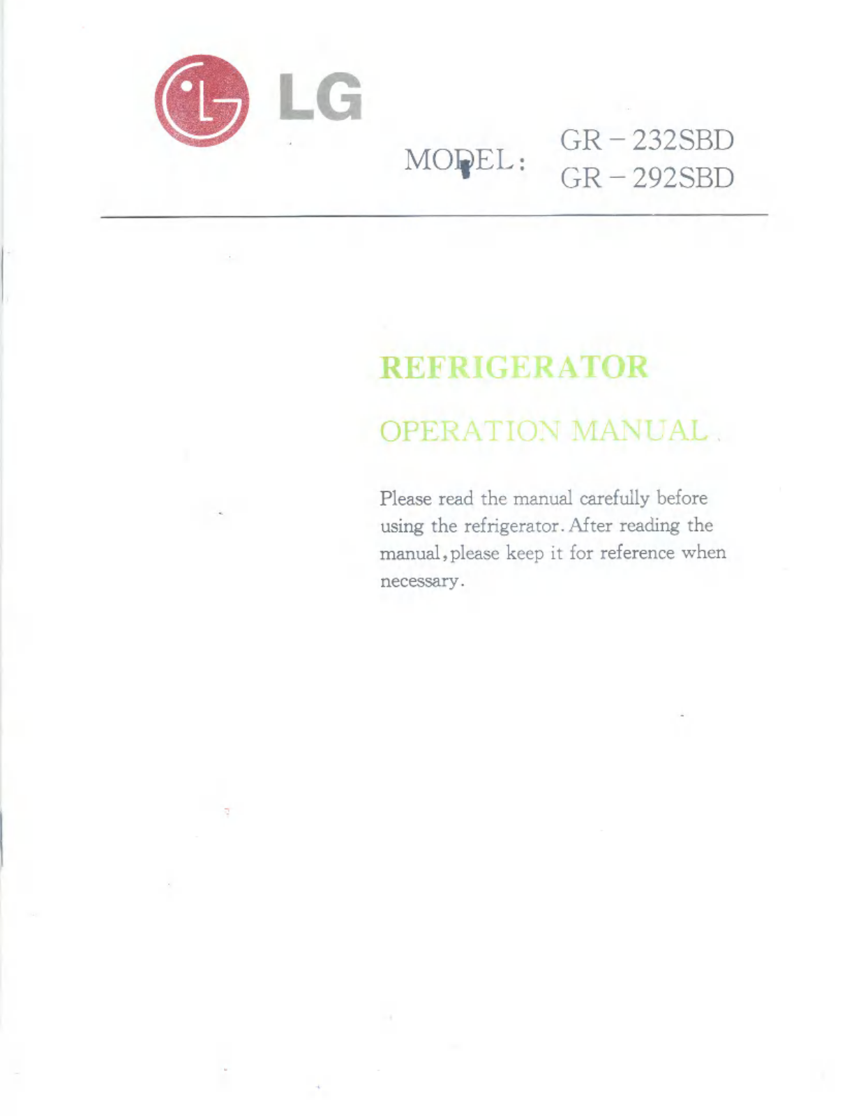 LG GR-232SBD Product Manual