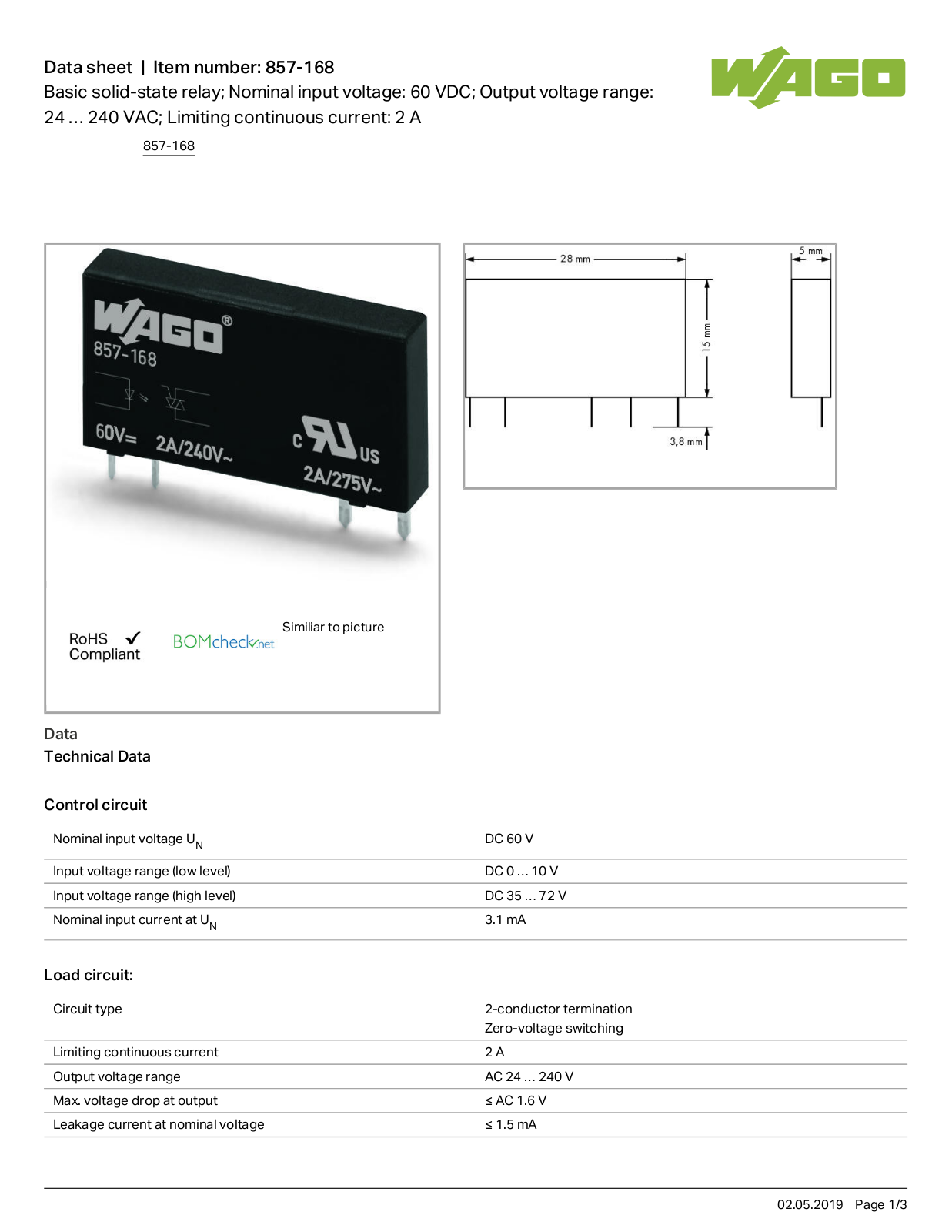 Wago 857-168 Data Sheet