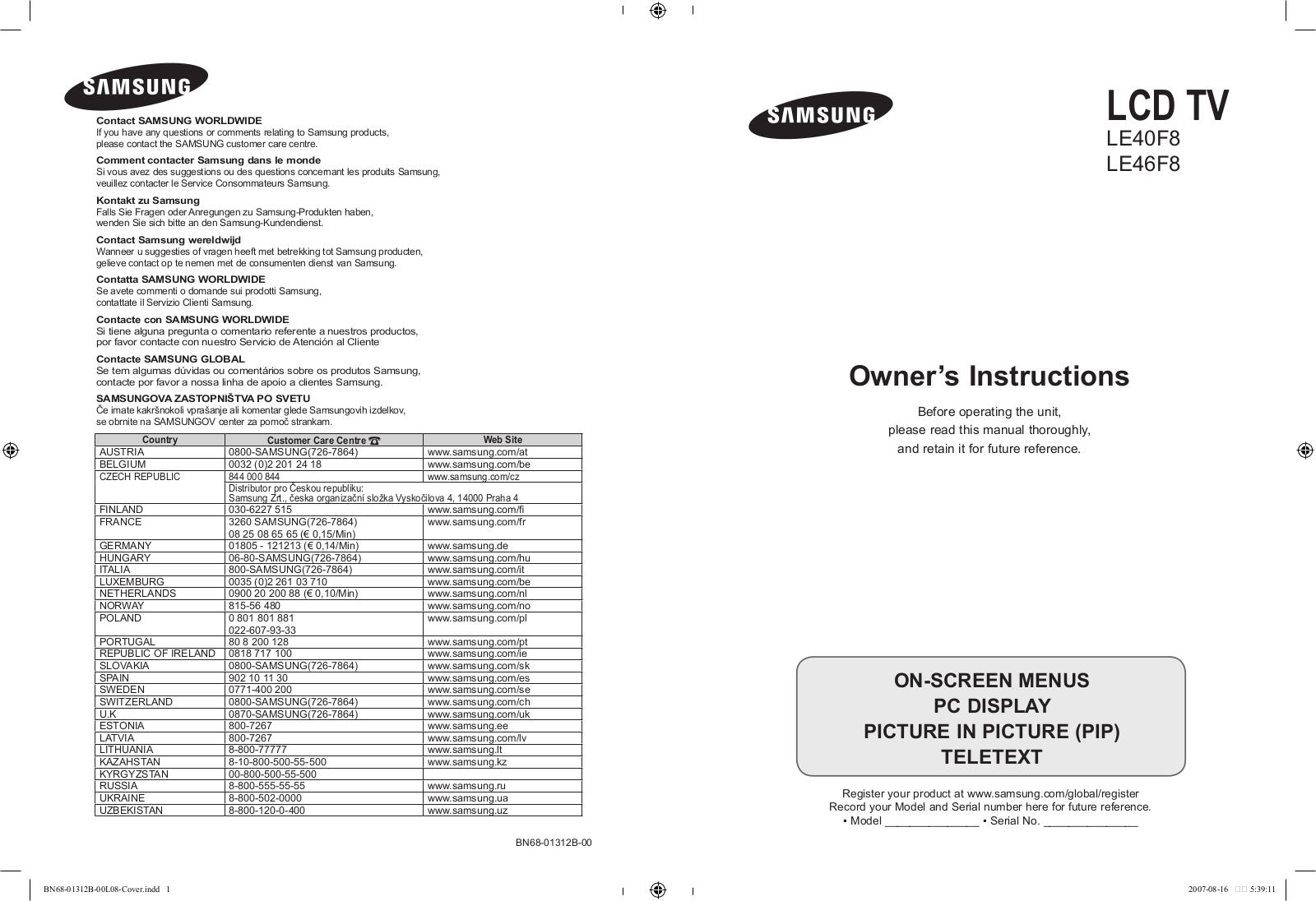 SAMSUNG LE46F86 User Manual