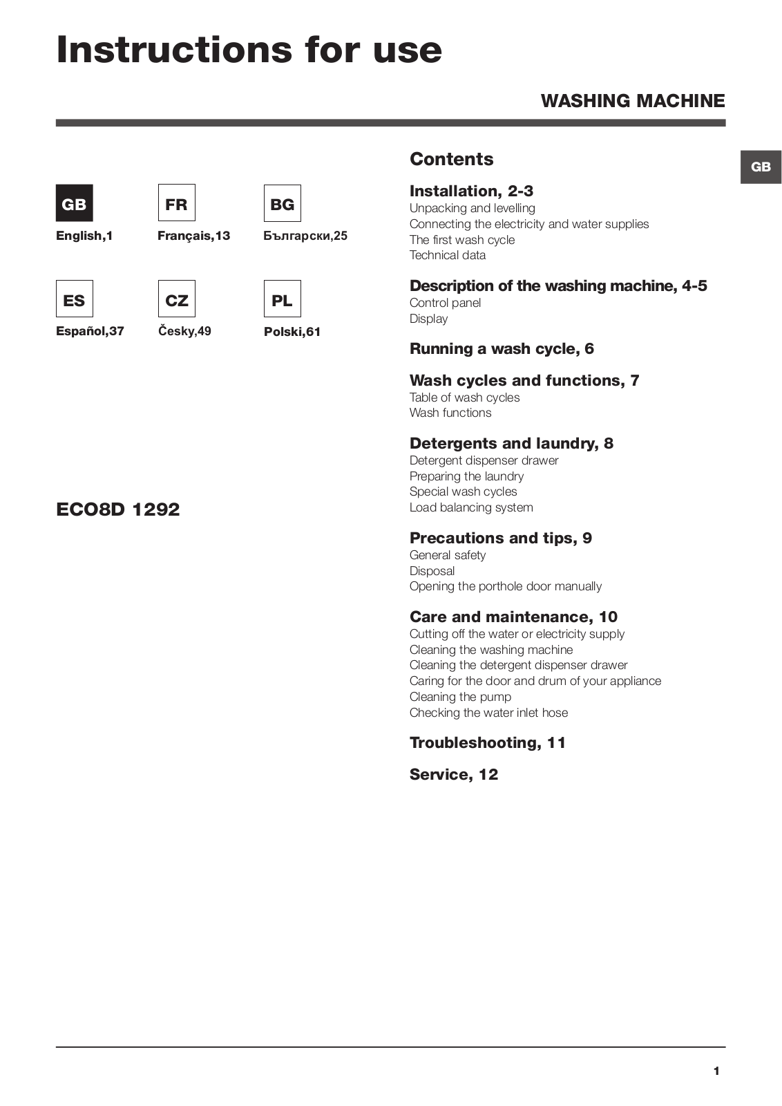 Hotpoint ECO8D 1292 User Manual