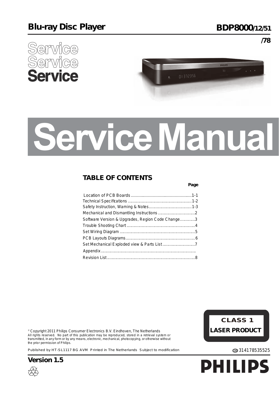 Philips BDP-8000 Service Manual