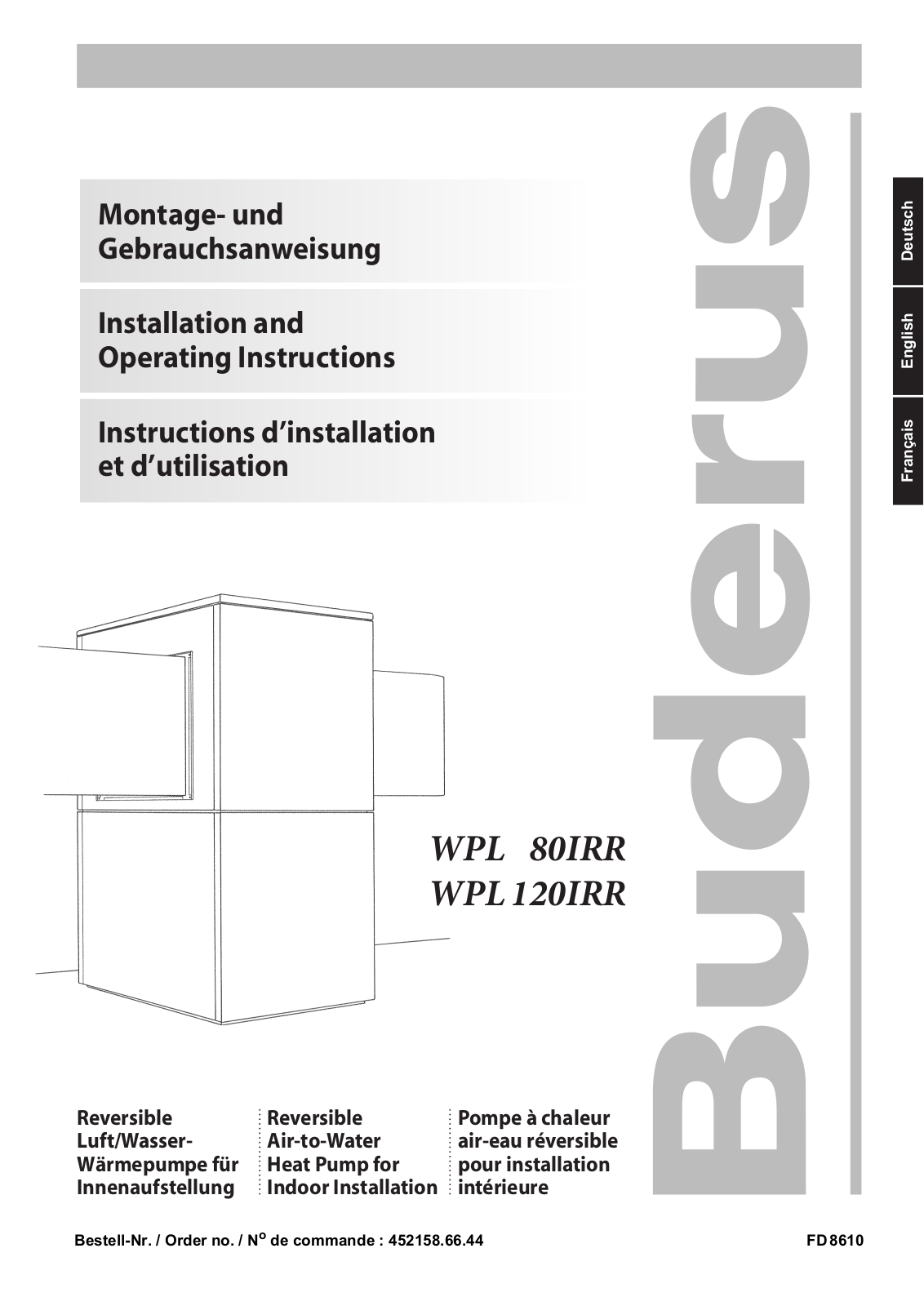 Buderus WPL80IRR, WPL 120IRR Installation And Operating Instructions Manual