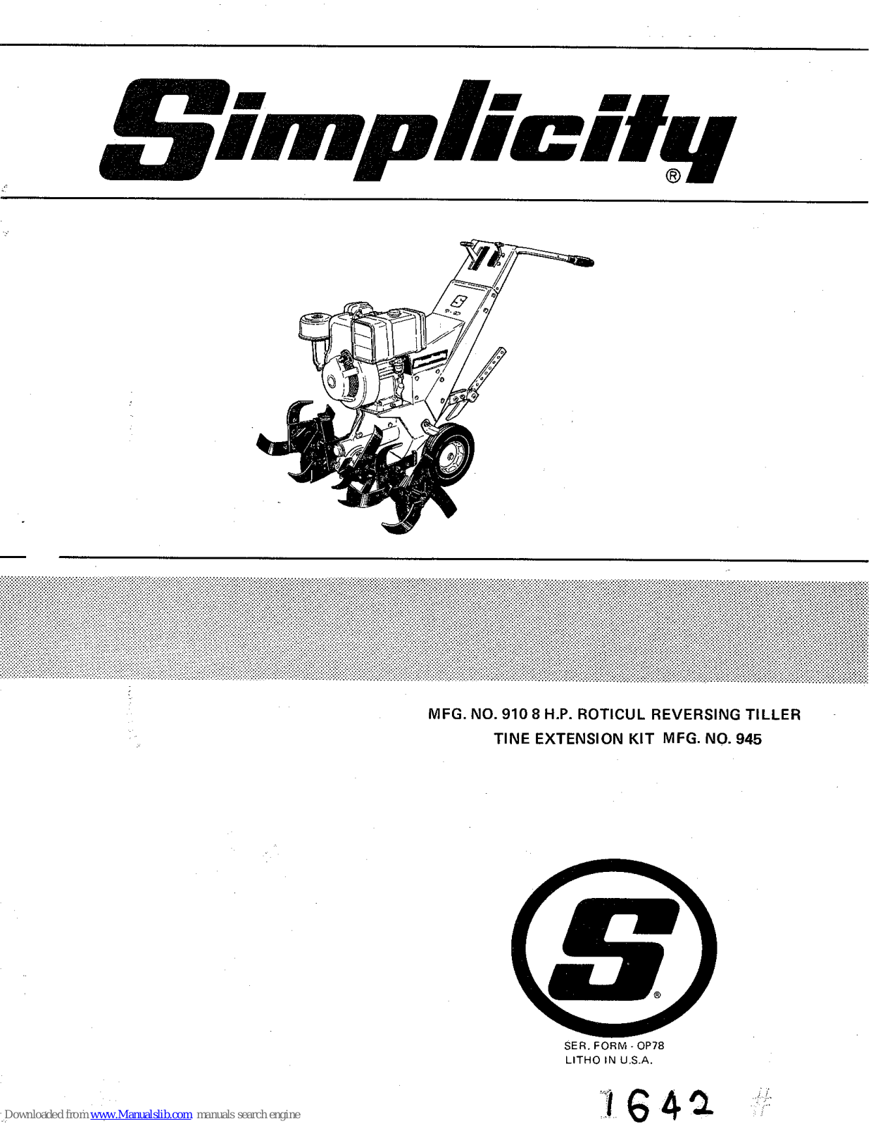 Simplicity 945, 910 Operator's Manual