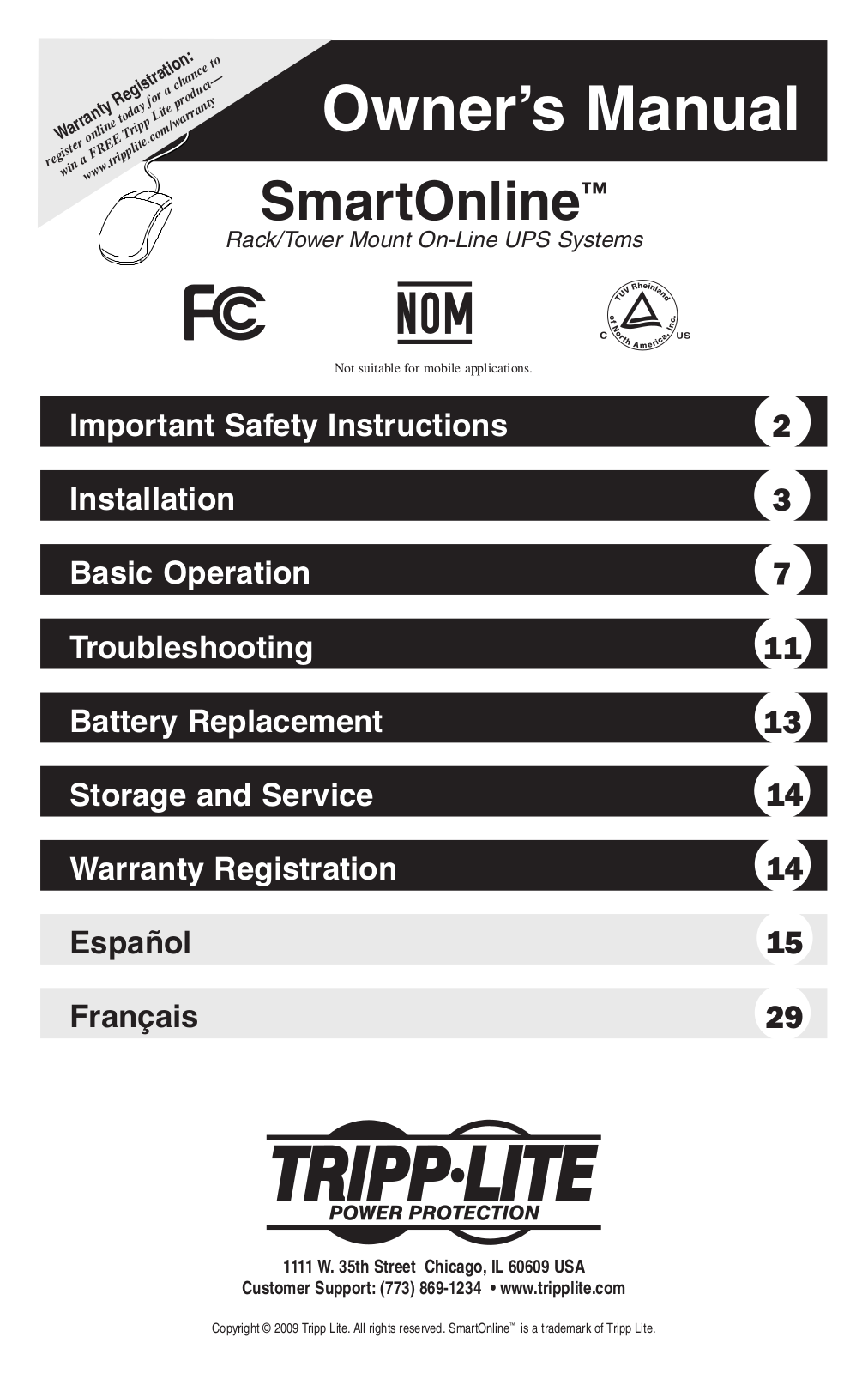 Tripp Lite SmartOnline 2-9USTAND User Manual