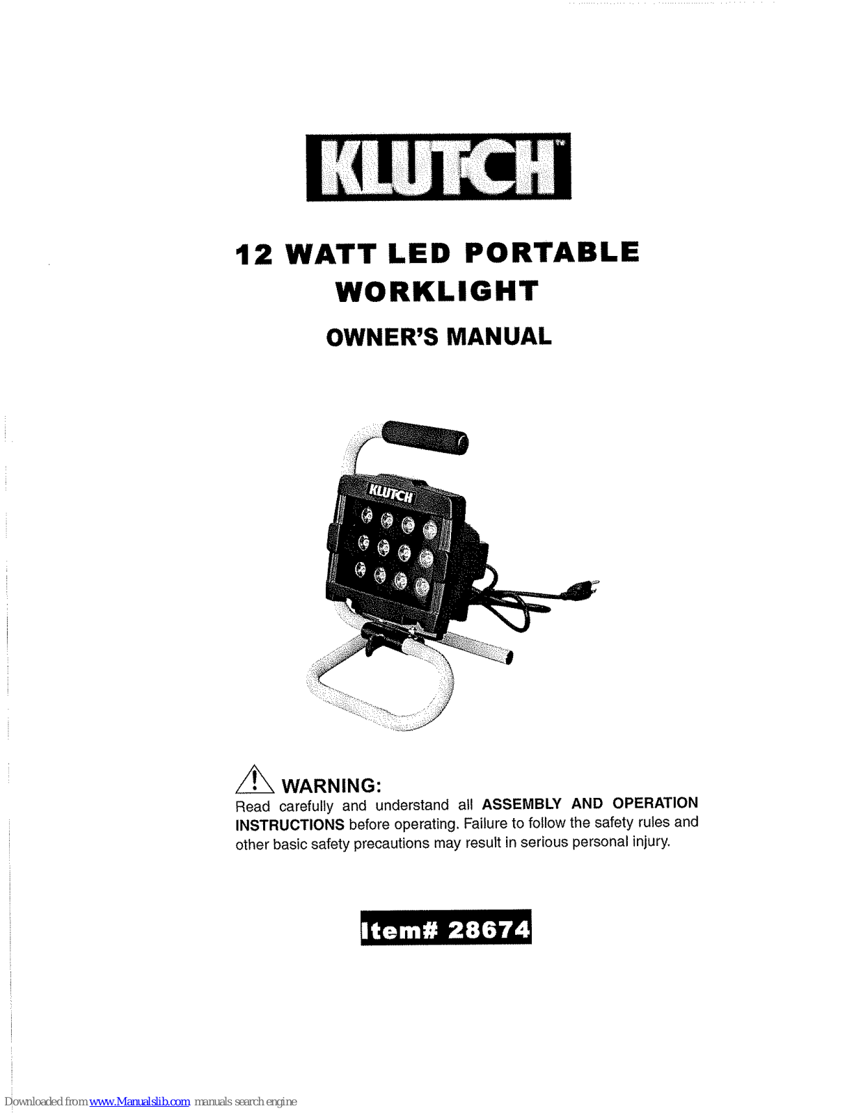 Klutch 28674 Owner's Manual