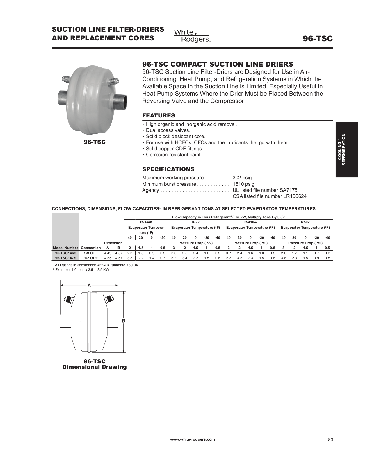 White Rodgers 96-TSC146S, 96-TSC147S Catalog Page