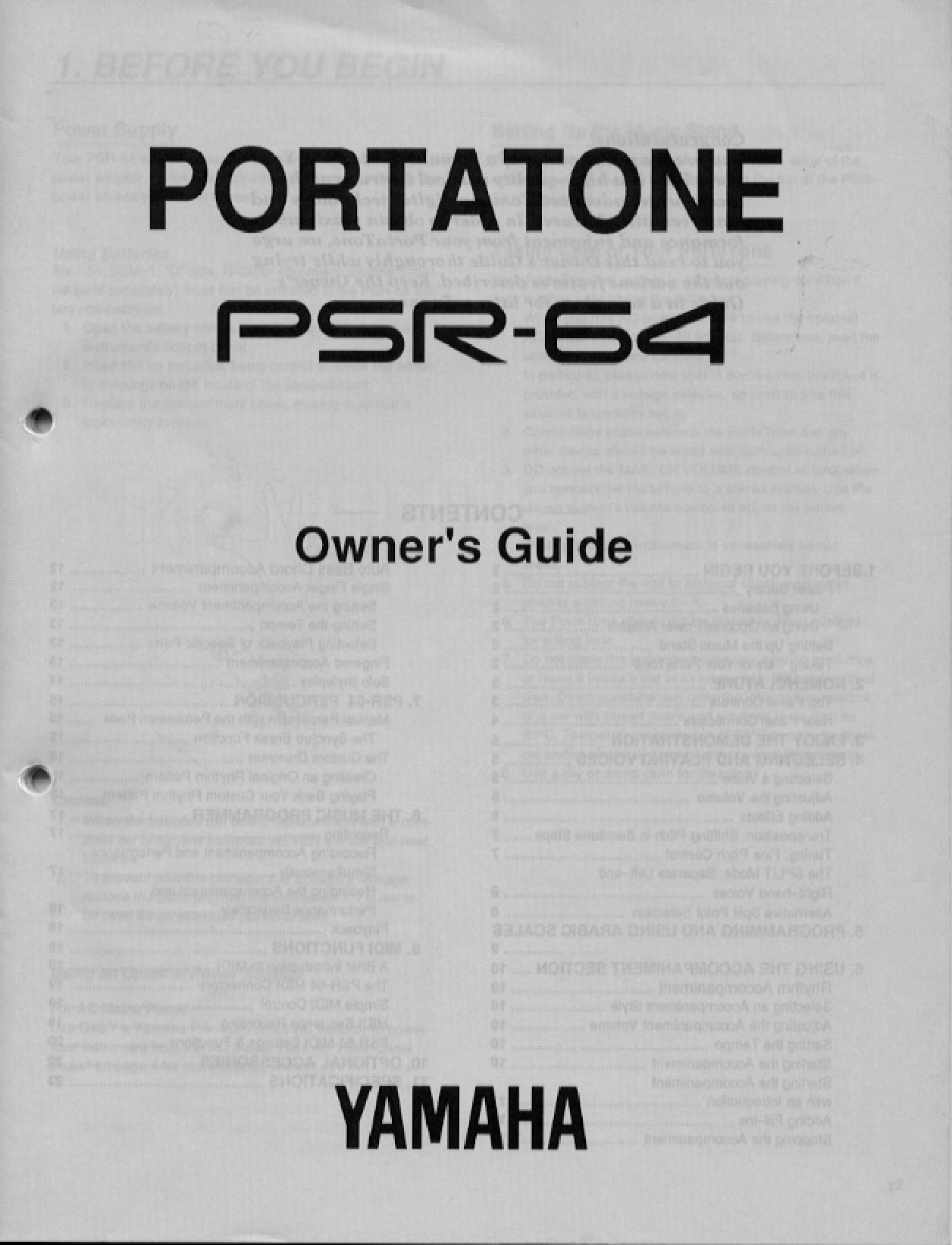 Yamaha PSR-64E, PSR-64 User Manual