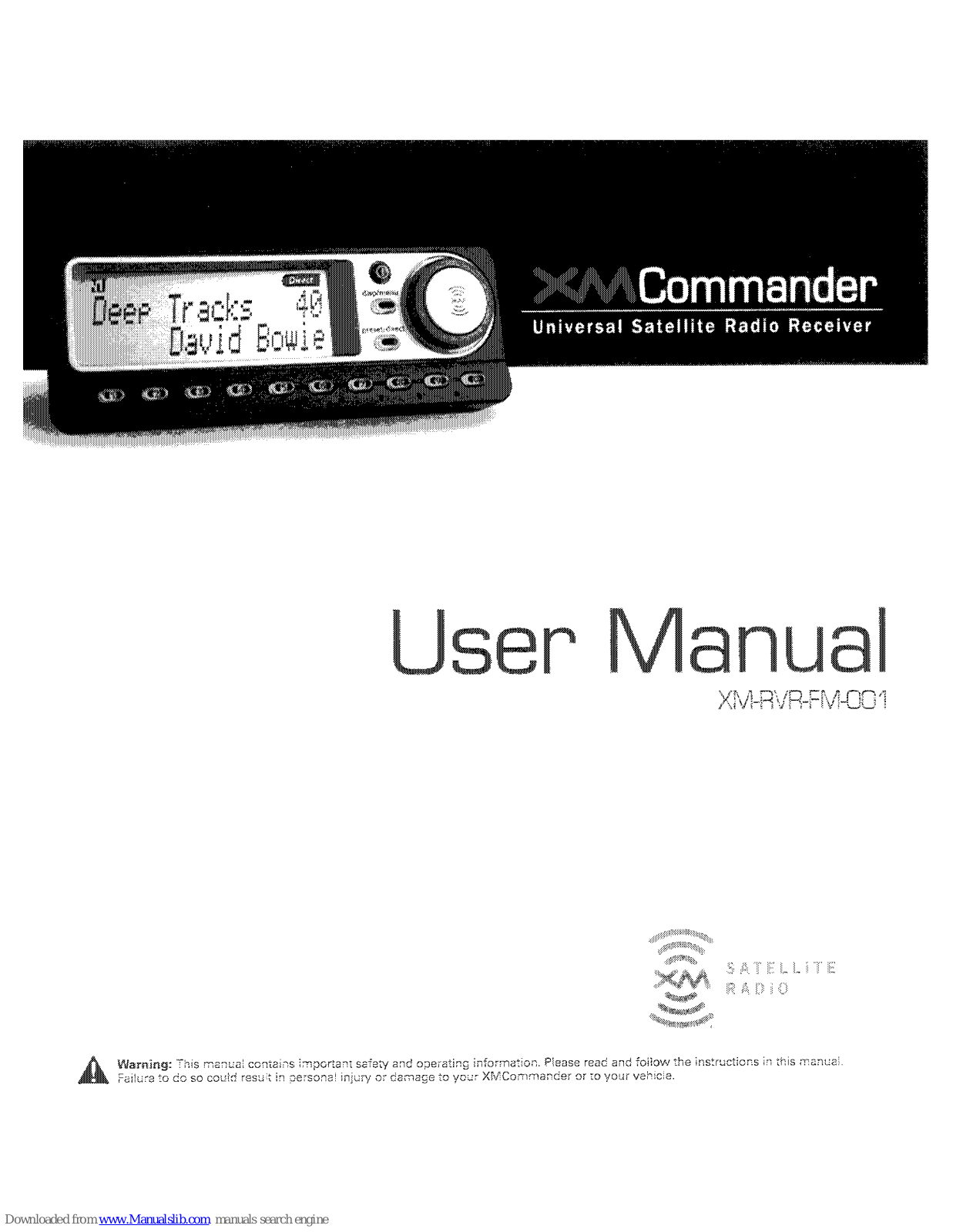 XM Satellite Radio Commander, XM-RVR-FM-001 User Manual