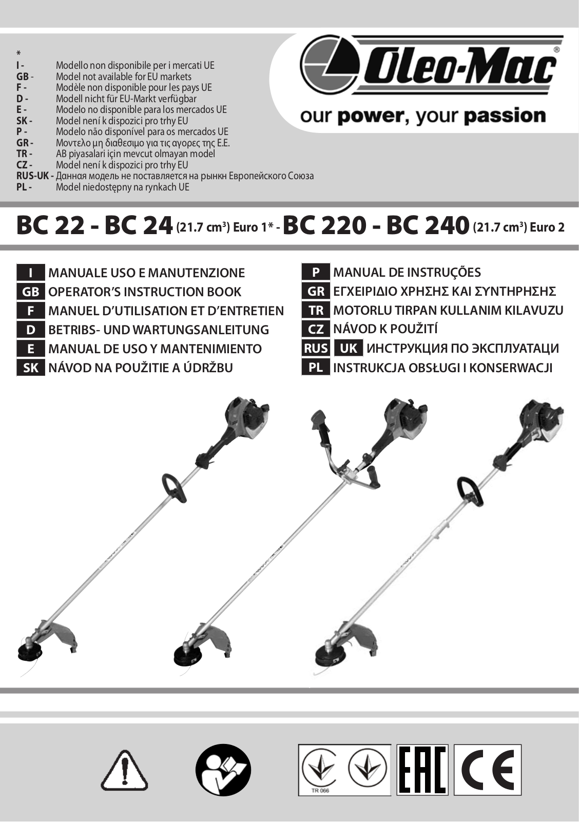 Oleo-Mac BC 240, BC 24, BC 220 Operators Instruction Book