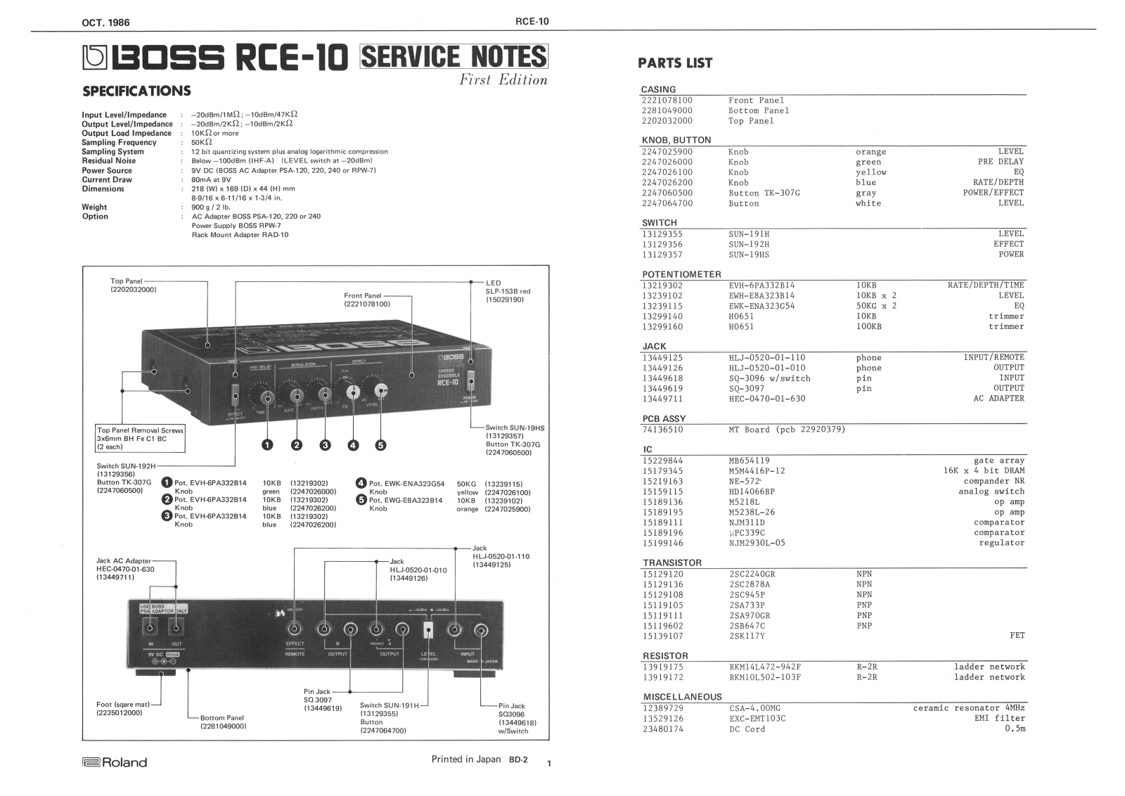 BOSS RCE-10 Service Manual