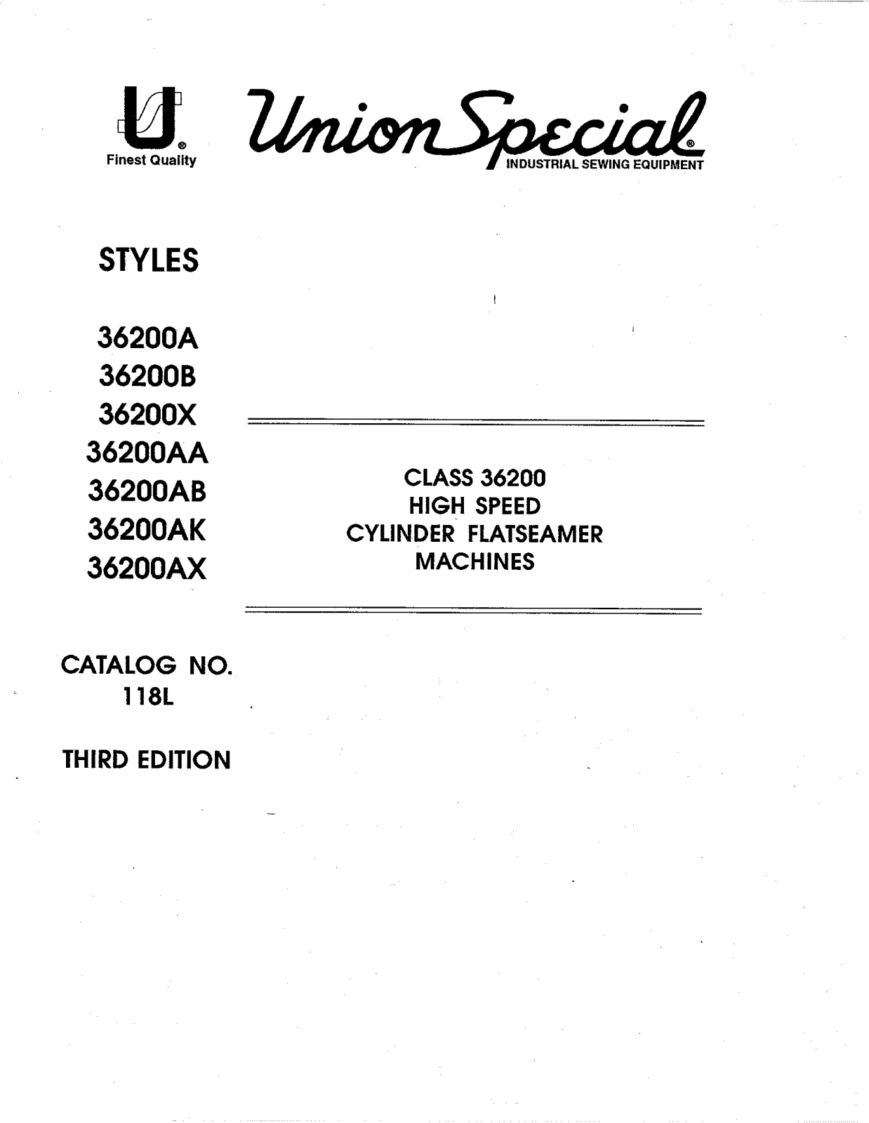 Union Special 36200A, 36200AA, 36200AB, 36200AK, 36200AX Parts List