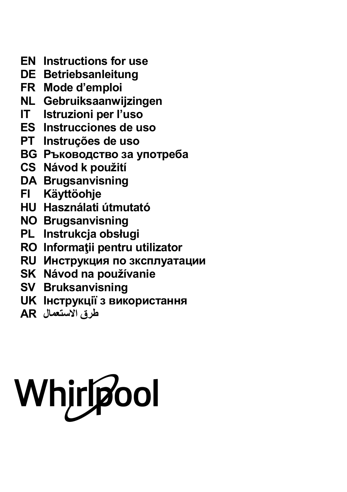 WHIRLPOOL WHBS 92F LT K User Manual