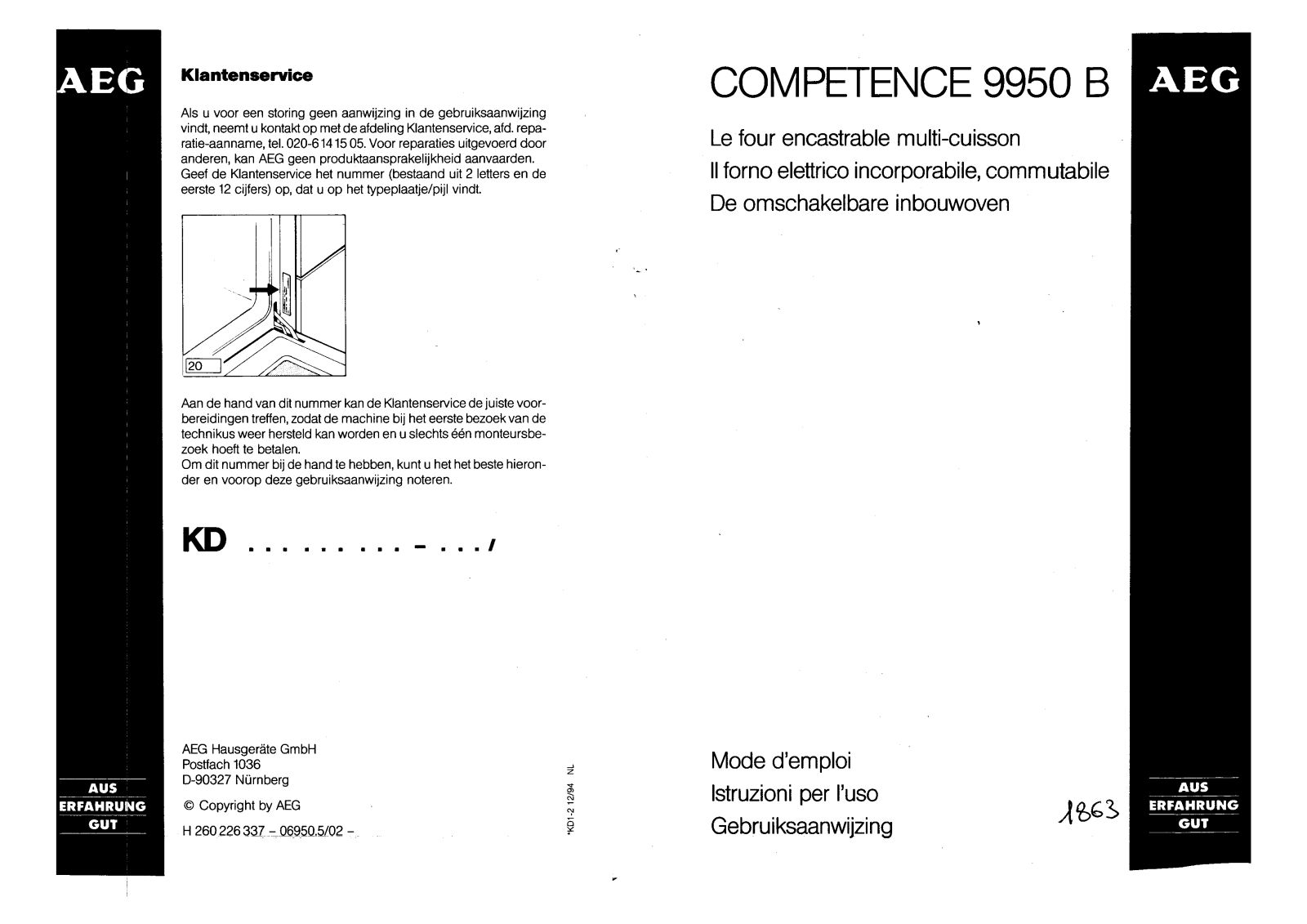 AEG COMPETENCE 9950 User Manual